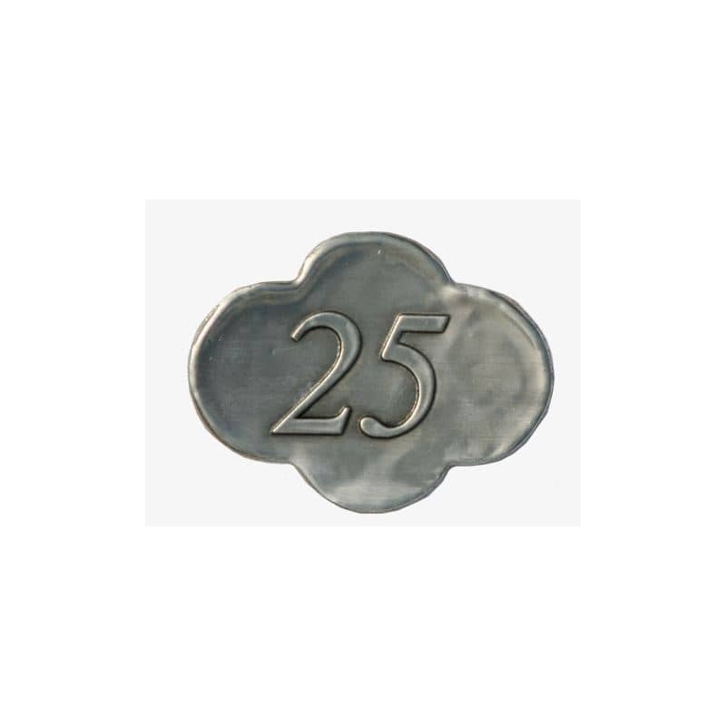 Cínový štítek '25', kov, stříbrný