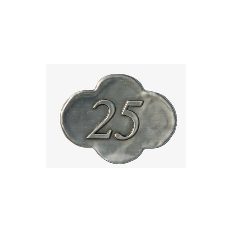 Cínový štítek '25', kov, stříbrný Cínový štítek '25', kov, stříbrný