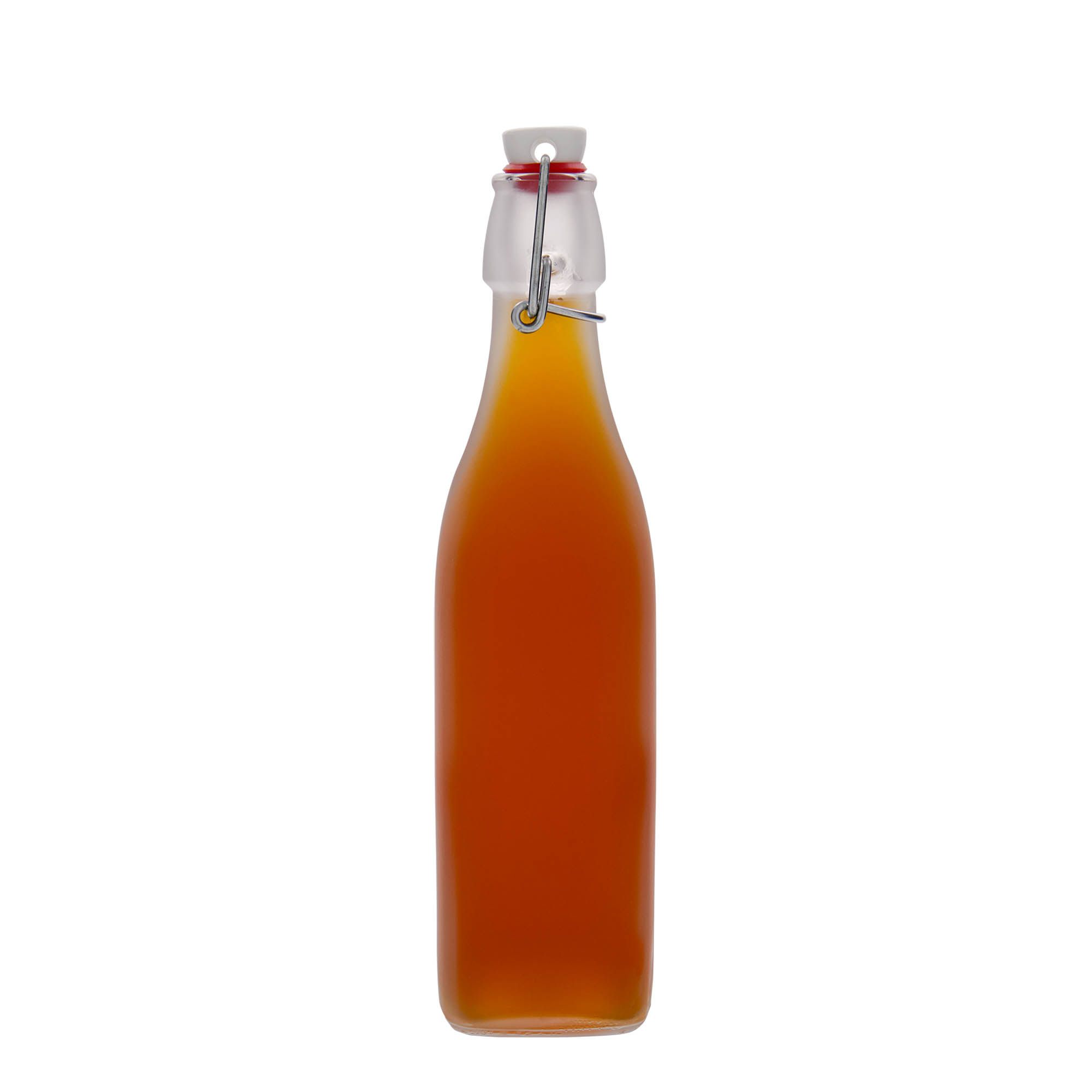 500 ml skleněná láhev 'Swing, čtvercová, bílá, hrdlo: uzávěr s pákou