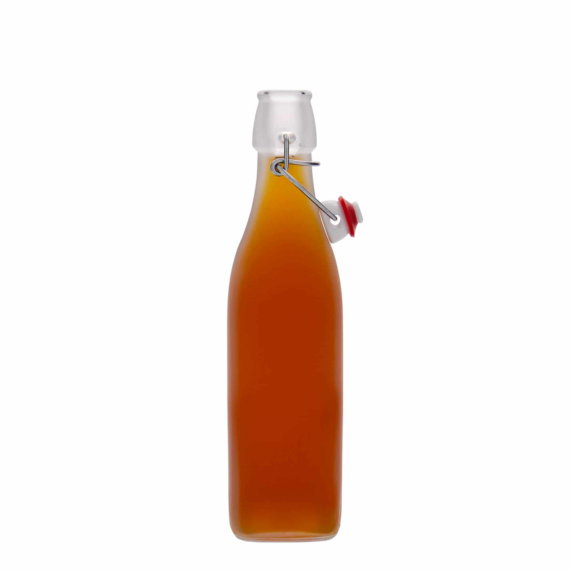 500 ml skleněná láhev „Swing, čtvercová, bílá, hrdlo: uzávěr s pákou