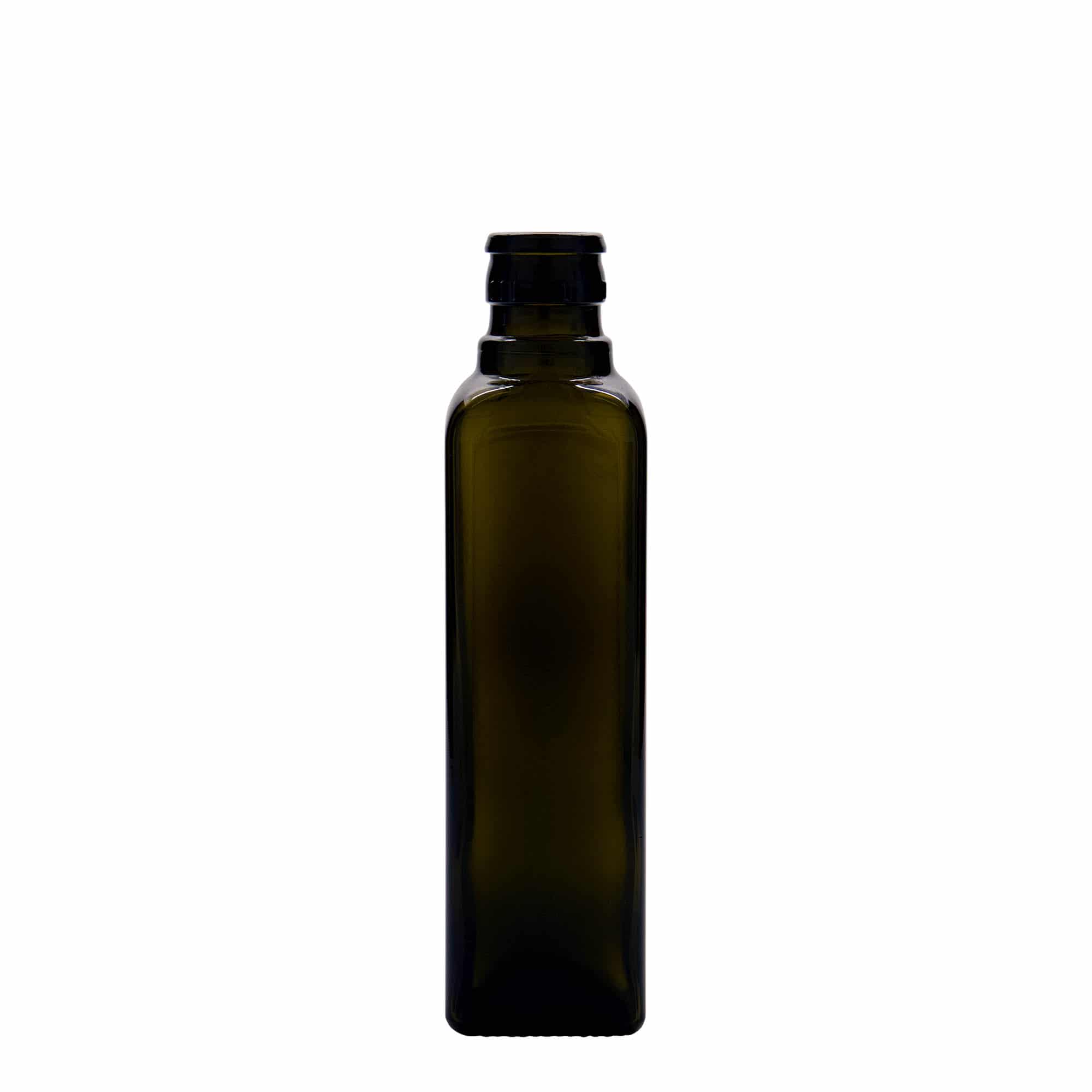 Lahev na ocet/olej 250 ml 'Quadra', sklo, čtvercová, starožitná zelená, ústí: DOP