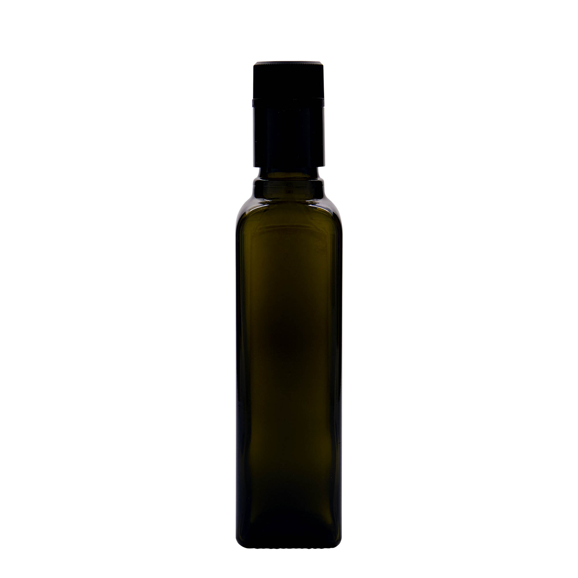 250 ml láhev na ocet/olej 'Quadra', sklo, čtvercová, antik zelená, hrdlo: DOP