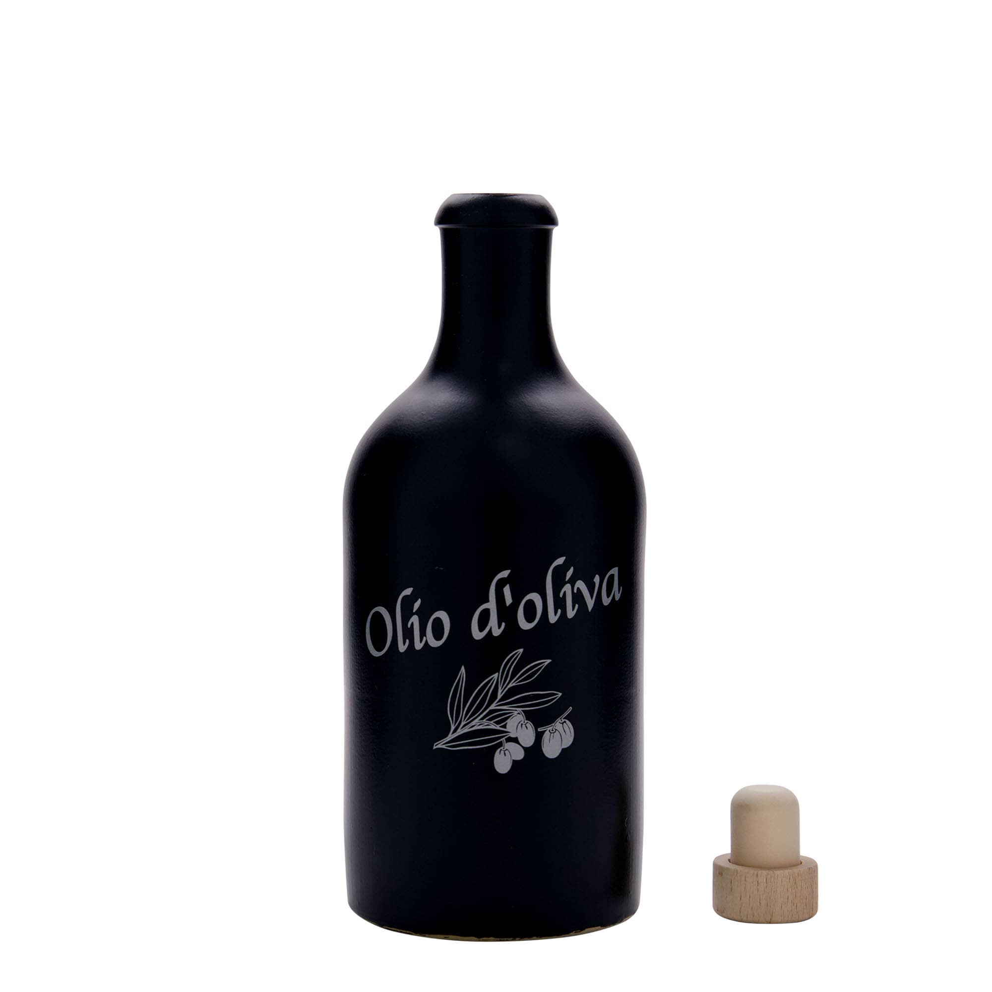 500 ml keramický džbán, motiv: Olio d'Oliva, kamenina, černý, hrdlo: korek