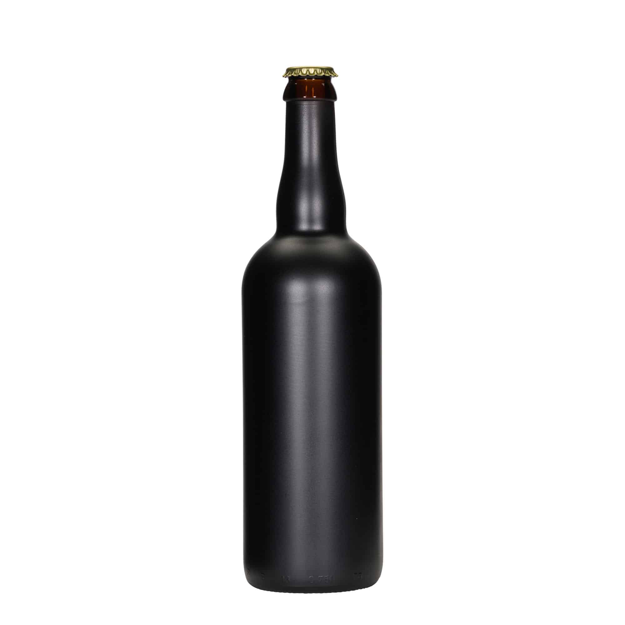 750 ml pivní láhev Belgie, sklo, černá, hrdlo: korunkový uzávěr
