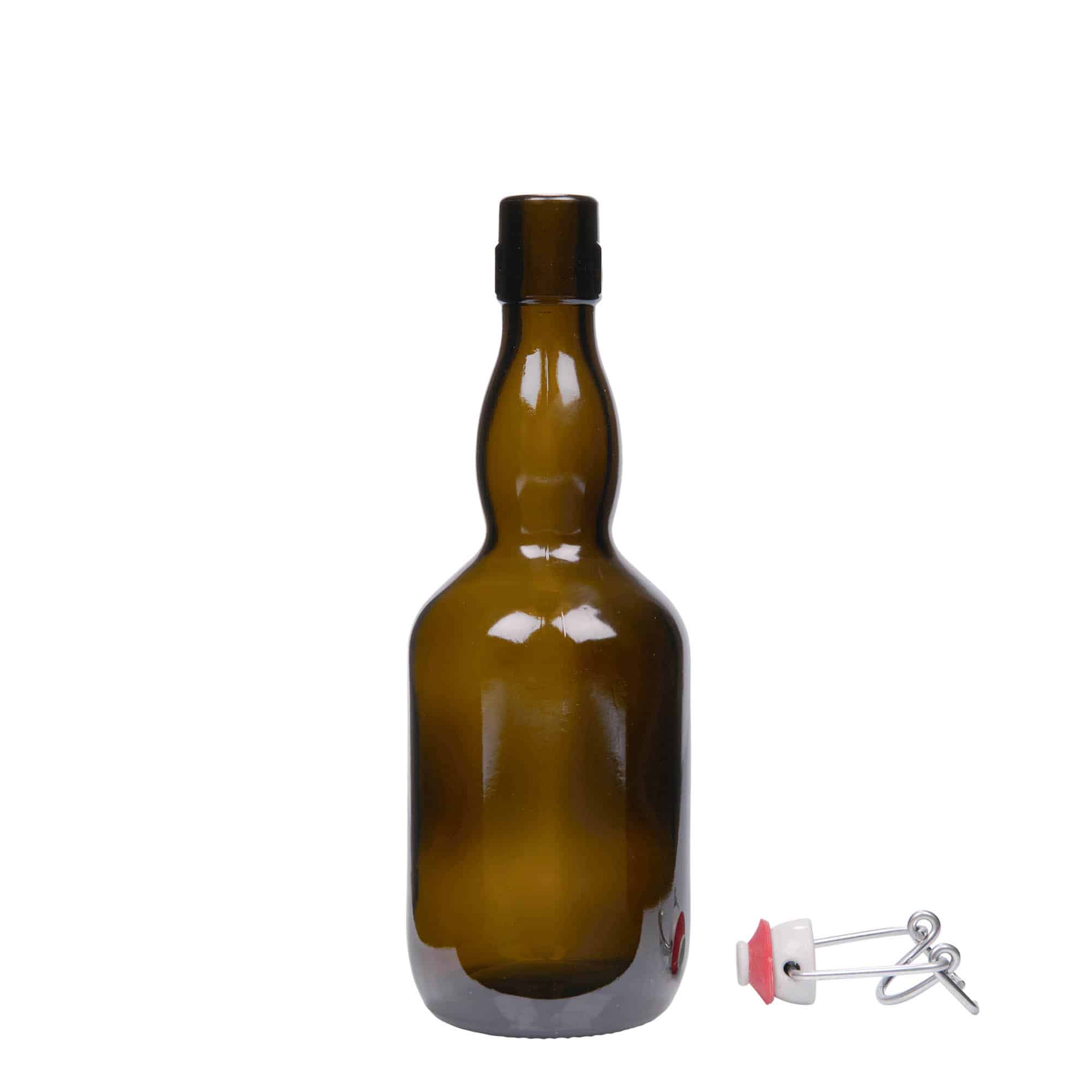 Pivní lahev 500 ml zkrácené hrdlo, sklo, starožitná zelená, ústí: třmenový uzávěr