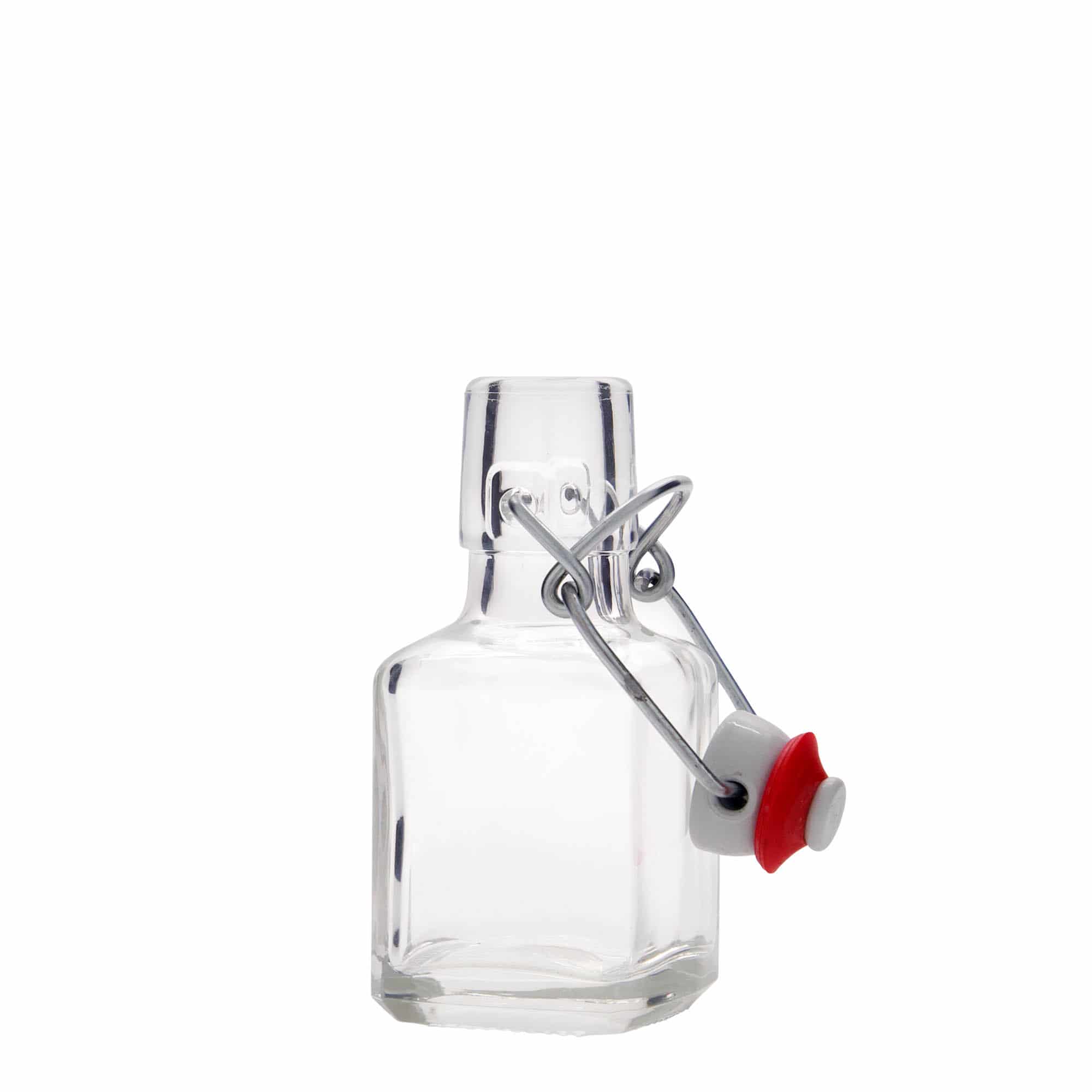 Skleněná lahev 100 ml 'Kubica', čtvercová, uzávěr: třmenový uzávěr