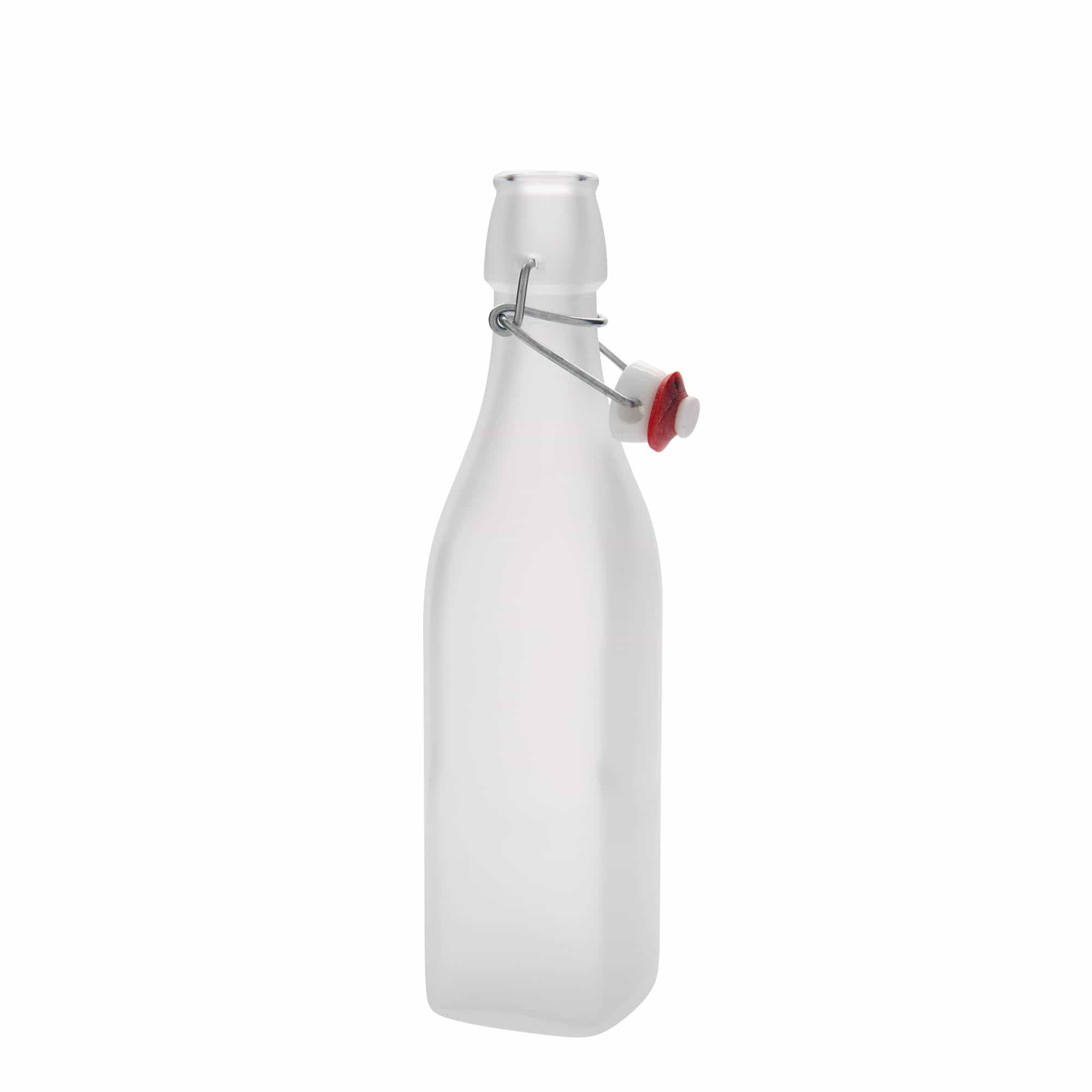 500 ml skleněná láhev „Swing, čtvercová, bílá, hrdlo: uzávěr s pákou