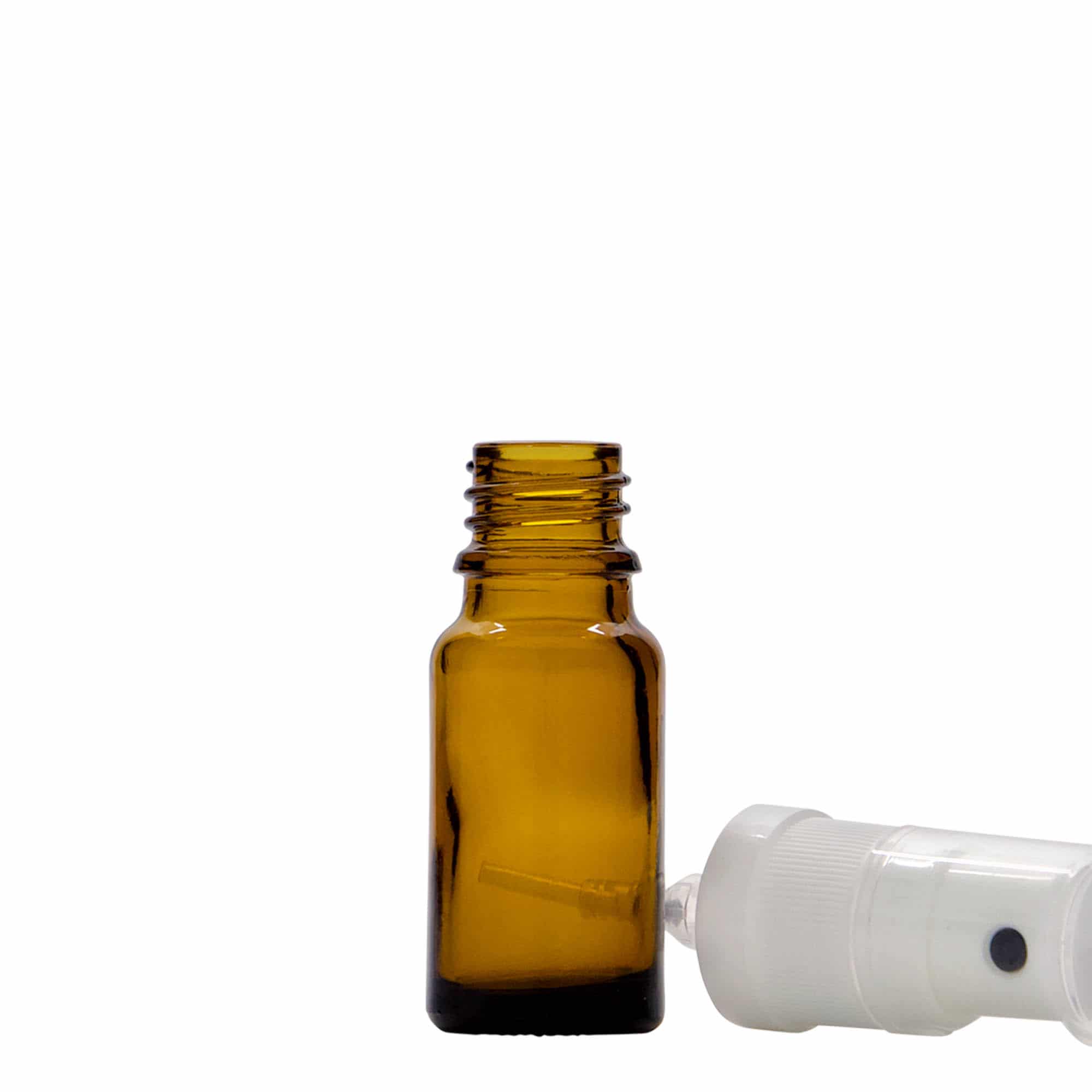 Lahvička na léky s rozprašovačem 10 ml, sklo, hnědá, ústí: DIN 18