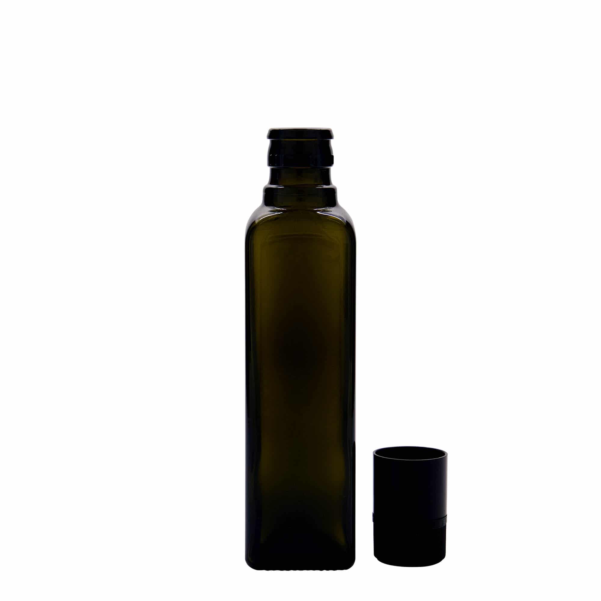 Lahev na ocet/olej 250 ml 'Quadra', sklo, čtvercová, starožitná zelená, ústí: DOP