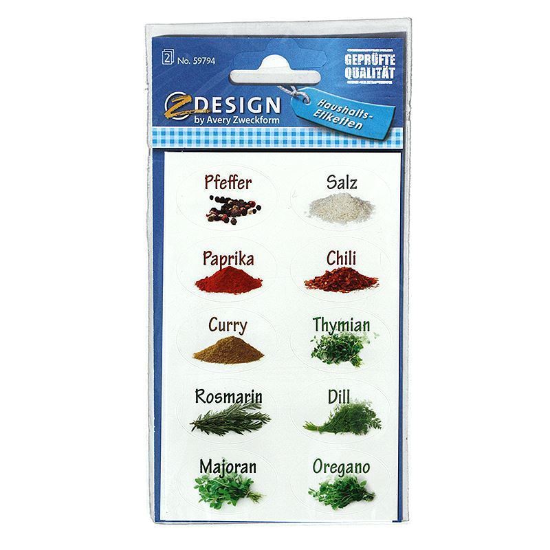 Zweckform štítky „Koření“, oválné, papír, vícebarevné