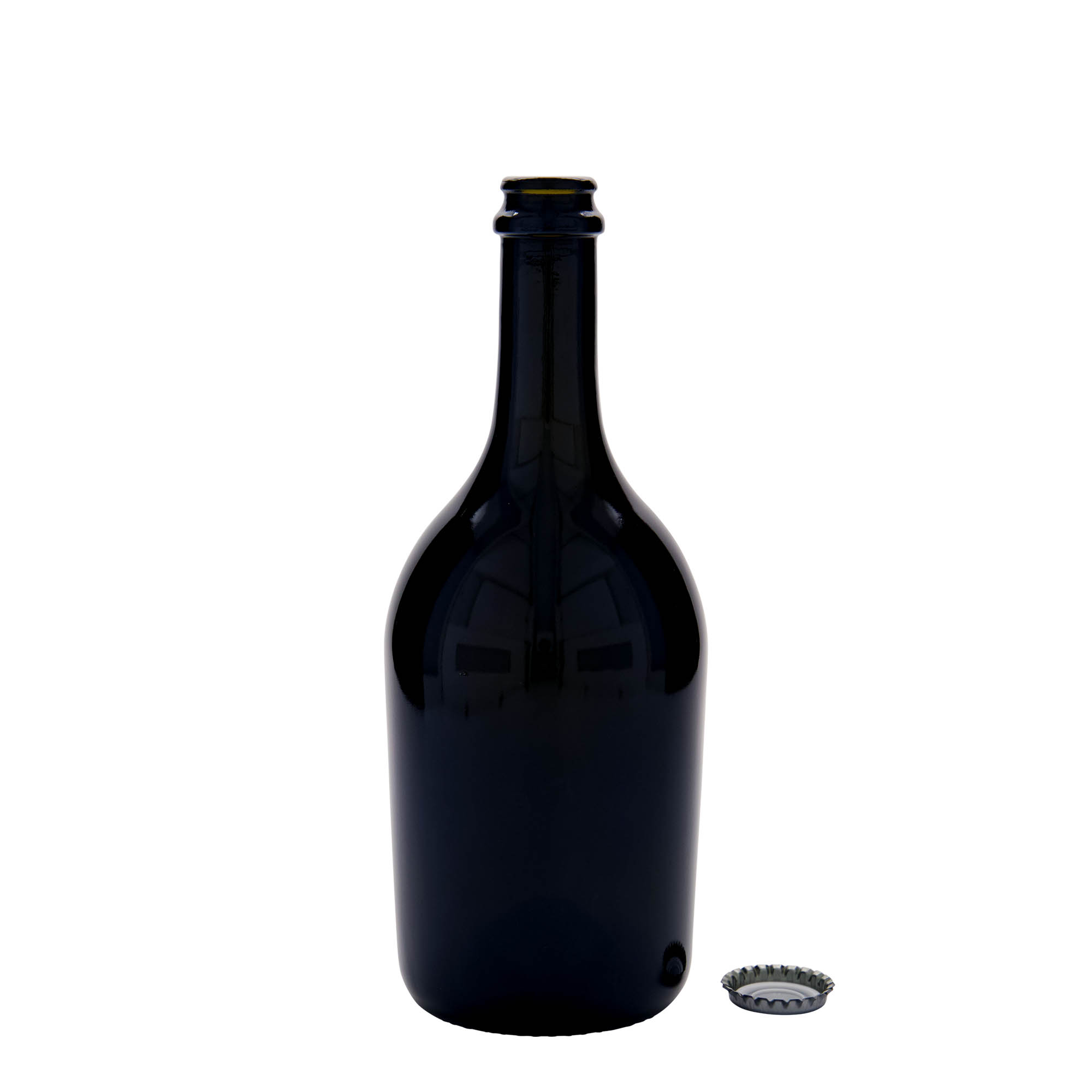 750 ml lahev na pivo / sekt „Butterfly“, sklo, antik zelená, hrdlo: korunkový uzávěr