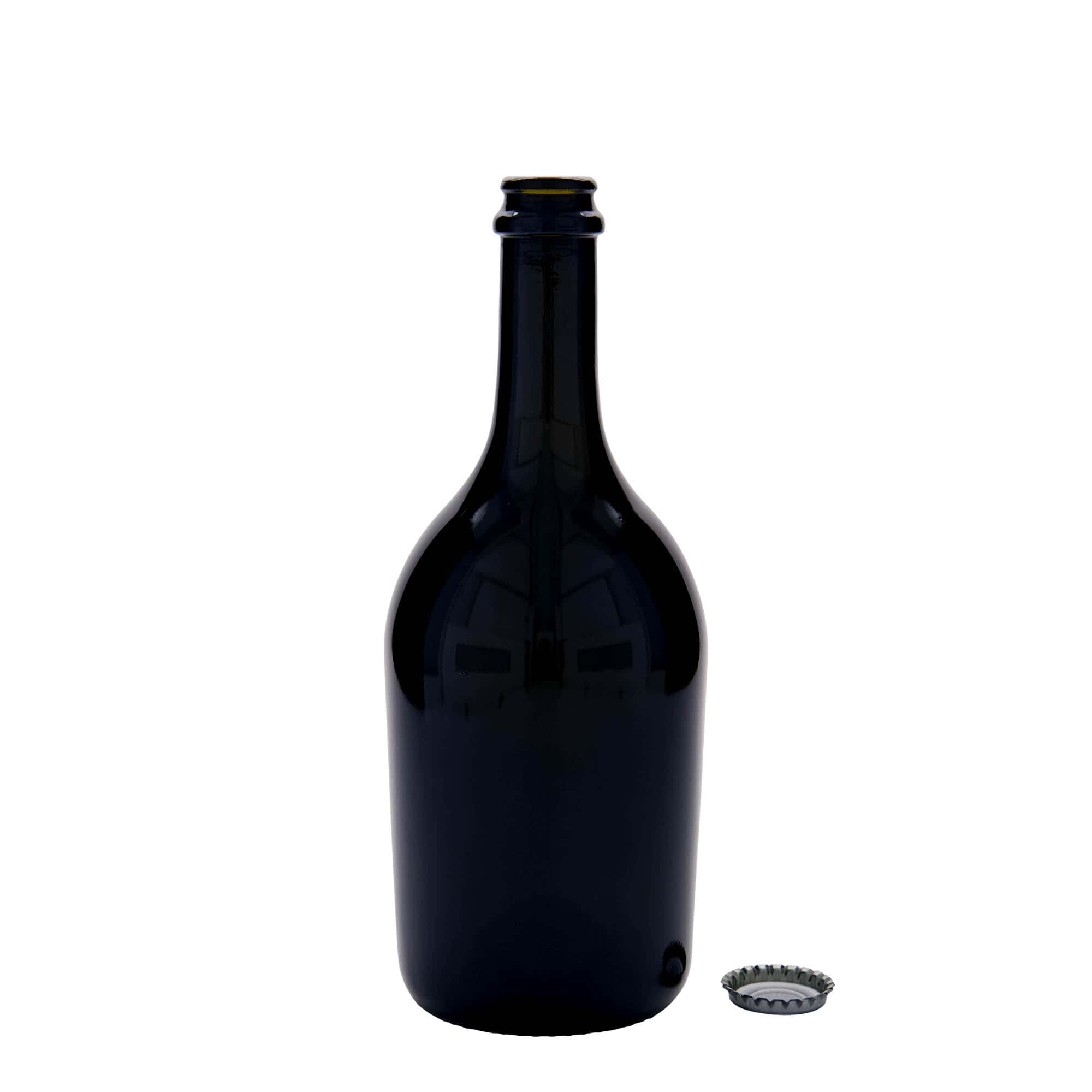 750 ml lahev na pivo / sekt „Butterfly“, sklo, antik zelená, hrdlo: korunkový uzávěr