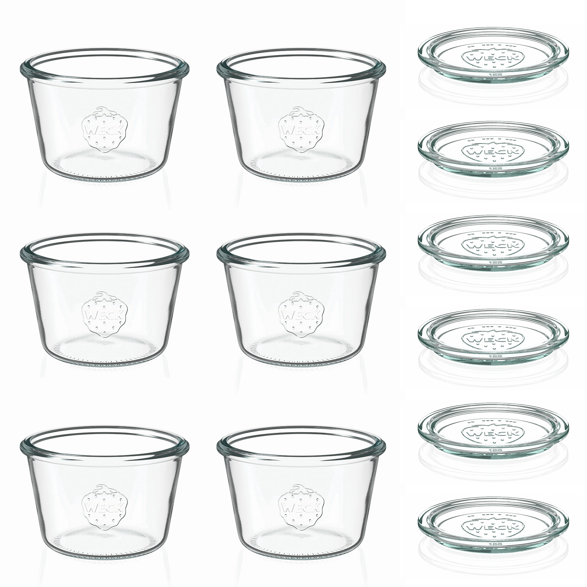 6x 370 ml WECK zavařovací sklenice se skleněným víčkem RR 100