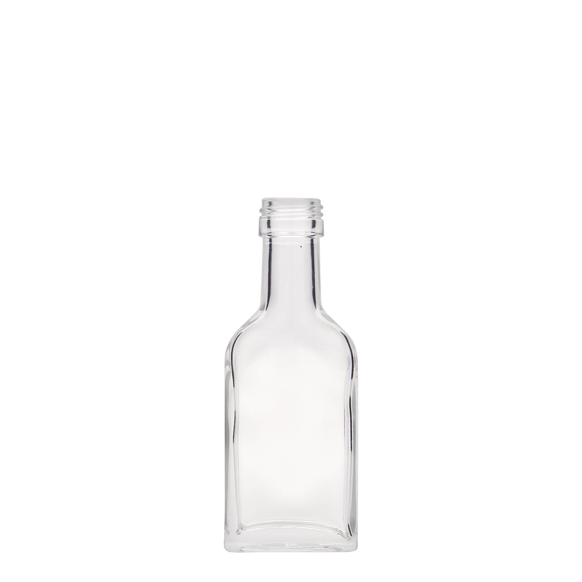 40 ml kapesní lahvička s dlouhým hrdlem, obdélníková, sklo, hrdlo: PP 22 40 ml kapesní lahvička s dlouhým hrdlem, obdélníková, sklo, hrdlo: PP 22