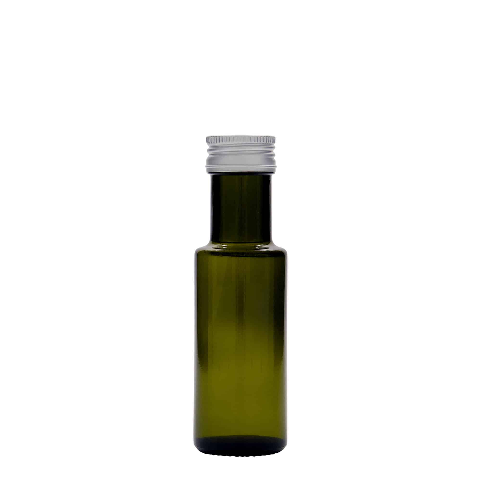 Skleněná lahev 100 ml 'Dorica', starožitná zelená, uzávěr: PP 31,5