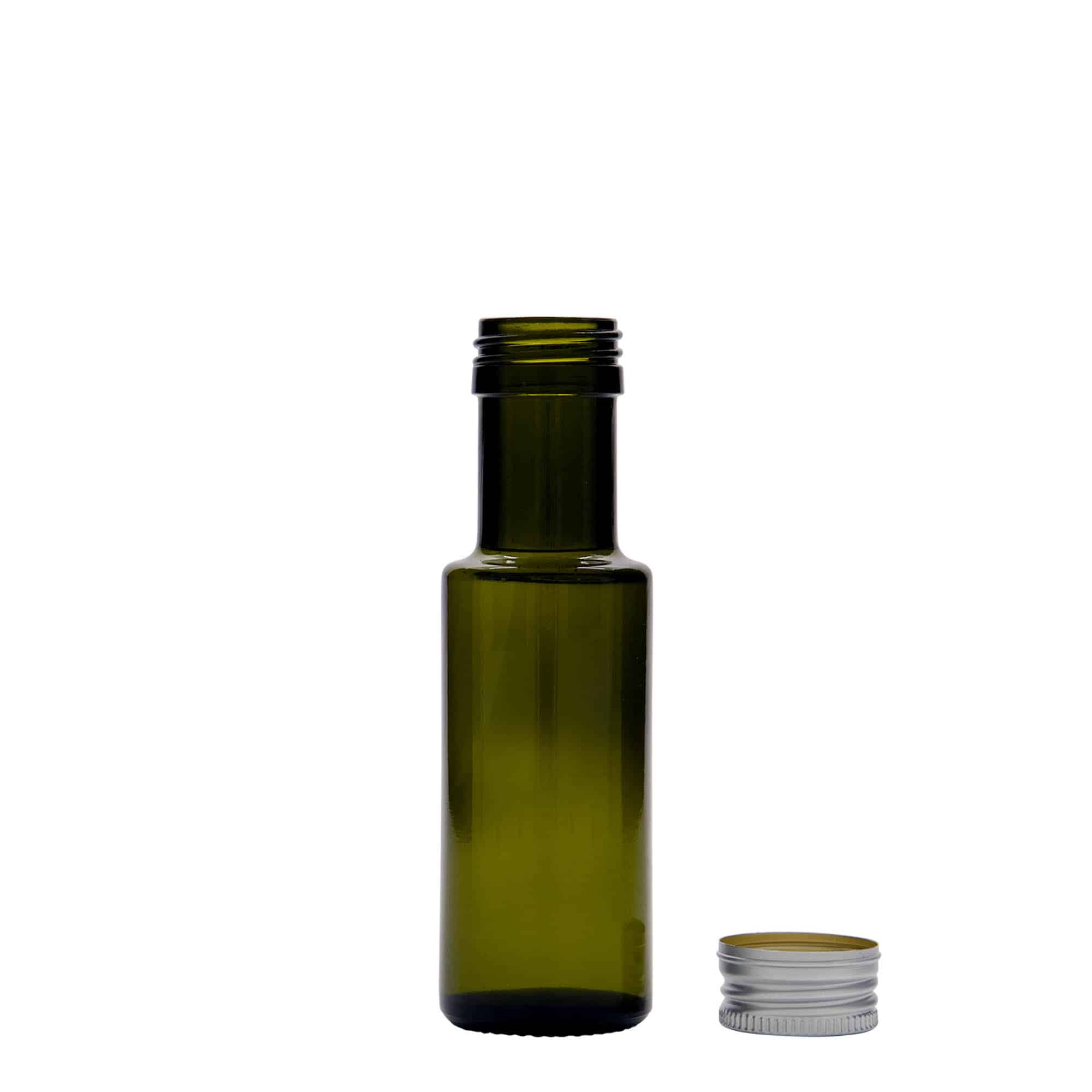 Skleněná lahev 100 ml 'Dorica', starožitná zelená, uzávěr: PP 31,5