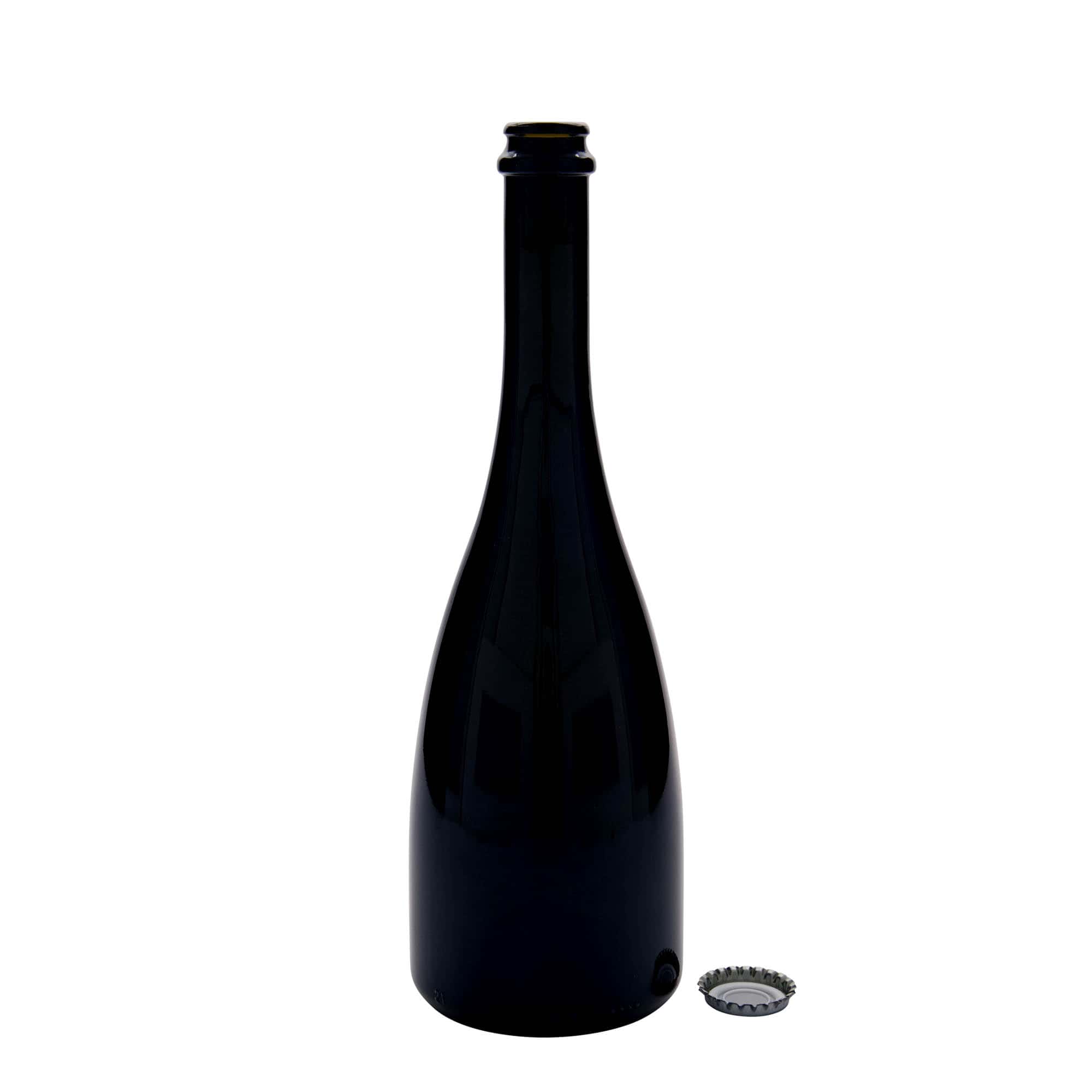 750 ml pivní / sektová lahev 'Tosca', sklo, antikně zelená, hrdlo: korunkový uzávěr