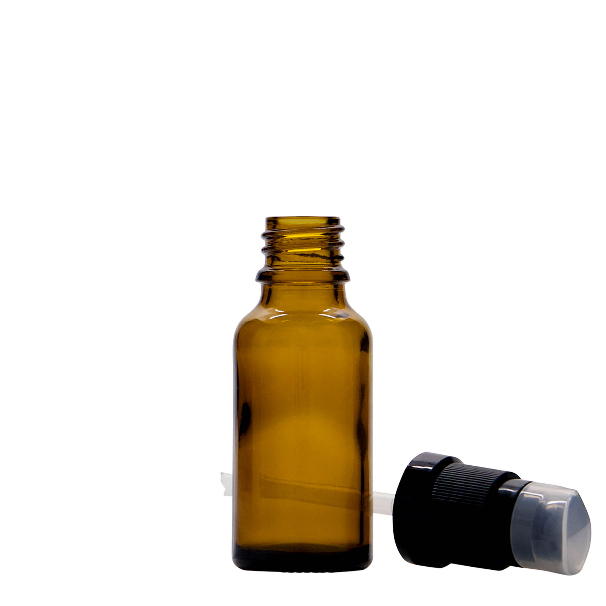 Lékovka s pumpičkou 20 ml, sklo, hnědá, ústí: DIN 18
