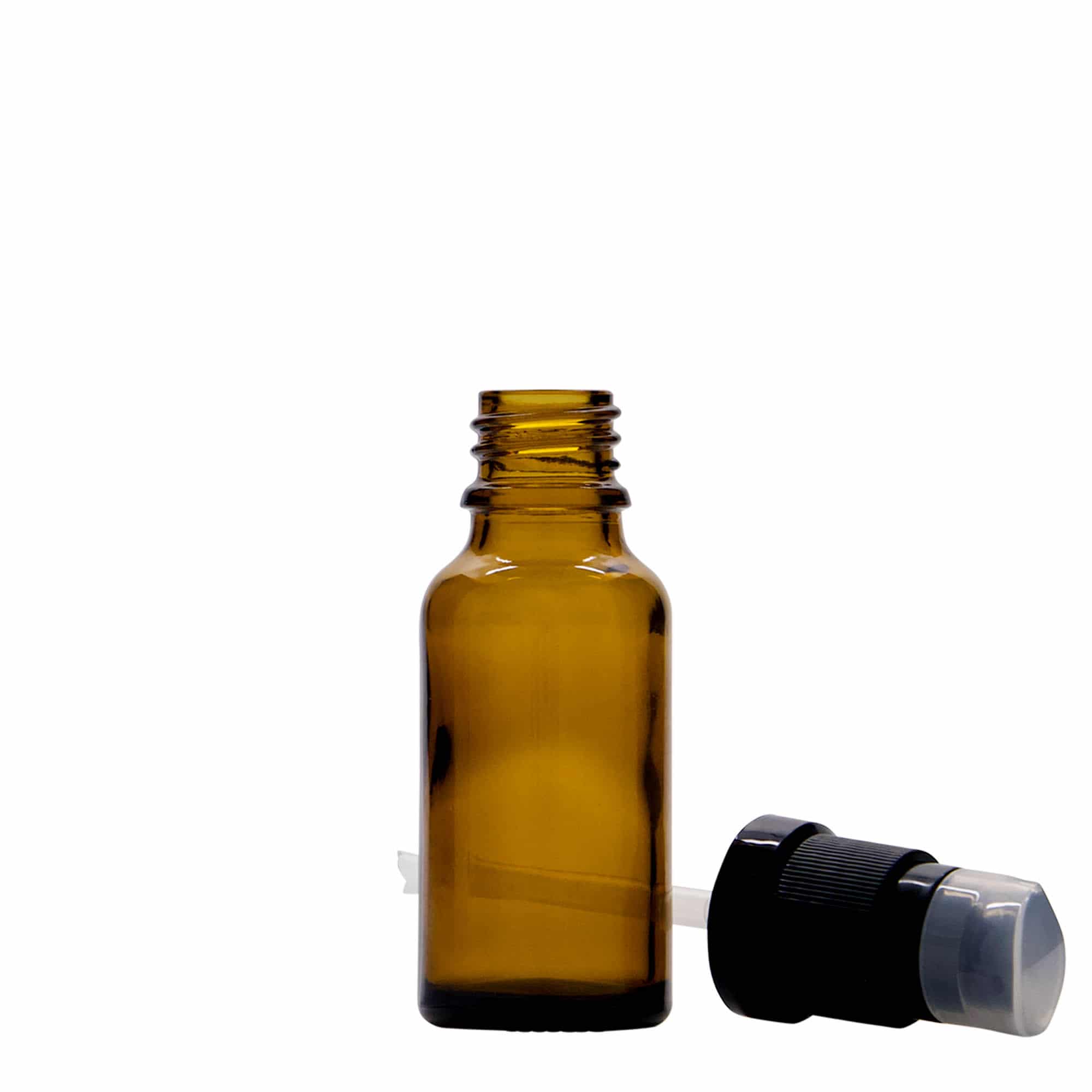 20 ml lékovka s dávkovačem na lotion, sklo, hnědá, hrdlo: DIN 18