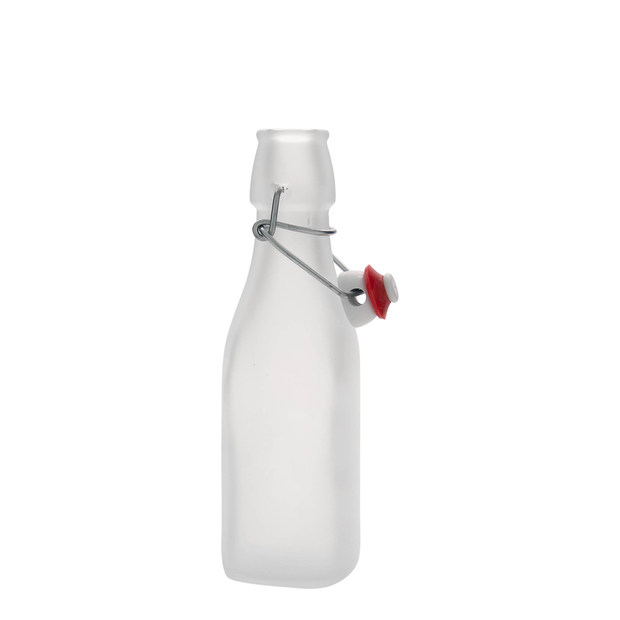 250 ml skleněná láhev 'Swing, čtvercová, bílá, hrdlo: závěsný uzávěr'