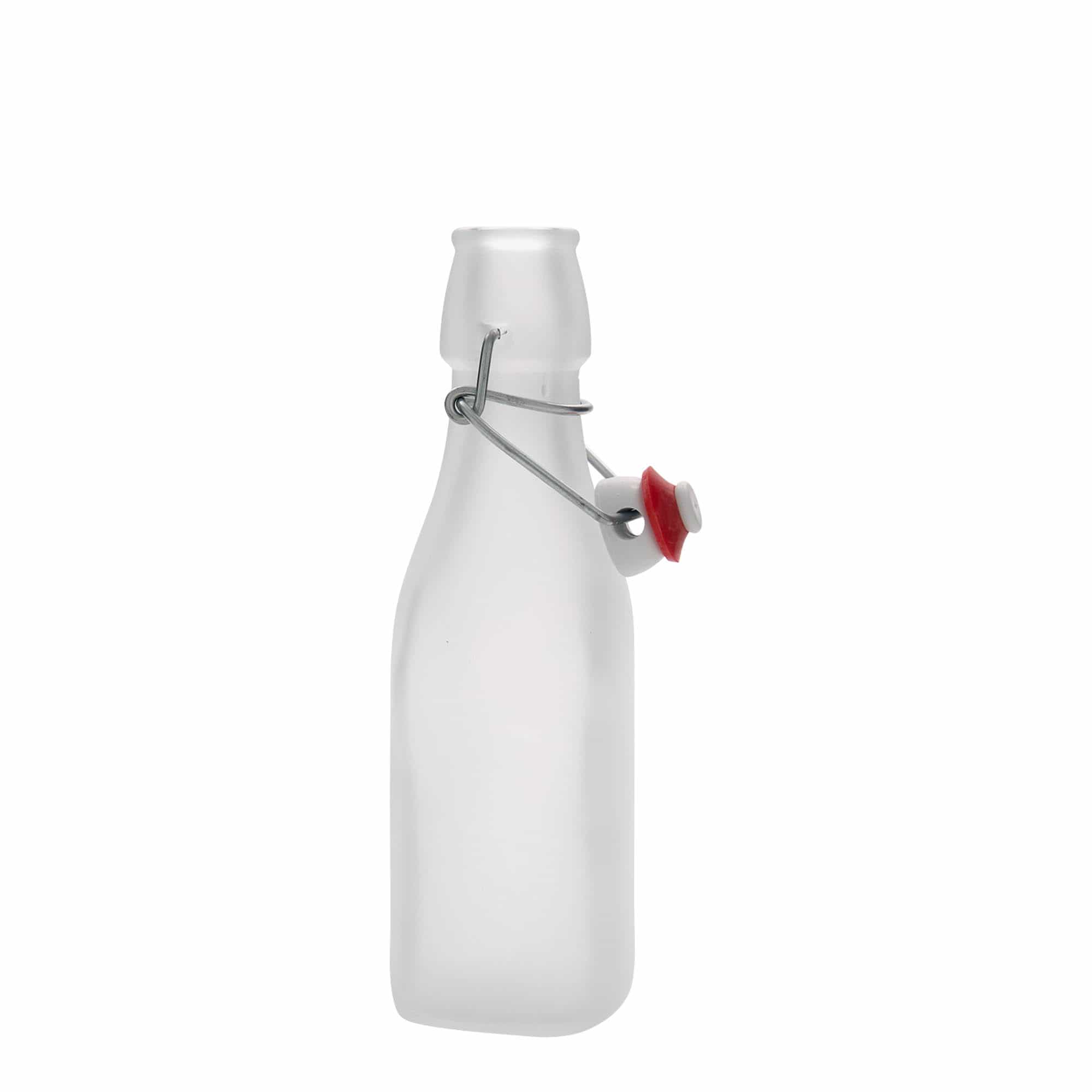 250 ml skleněná láhev „Swing, čtvercová, bílá, hrdlo: závěsný uzávěr“