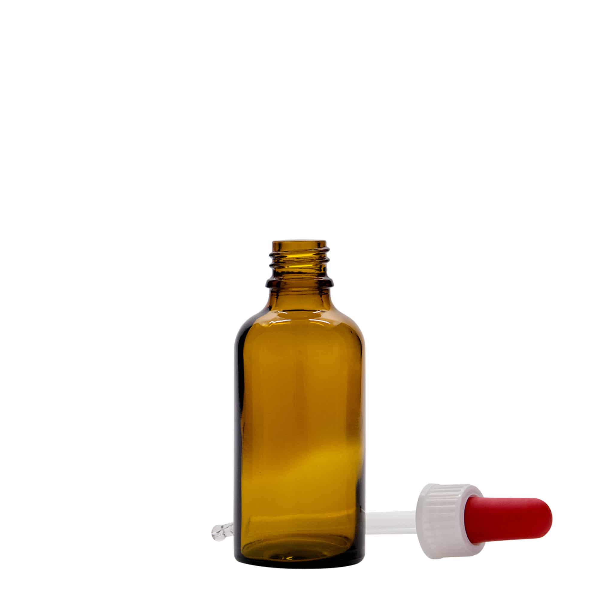 50 ml lahvička s kapátkem, lékařská, sklo, hnědočervená, hrdlo: DIN 18