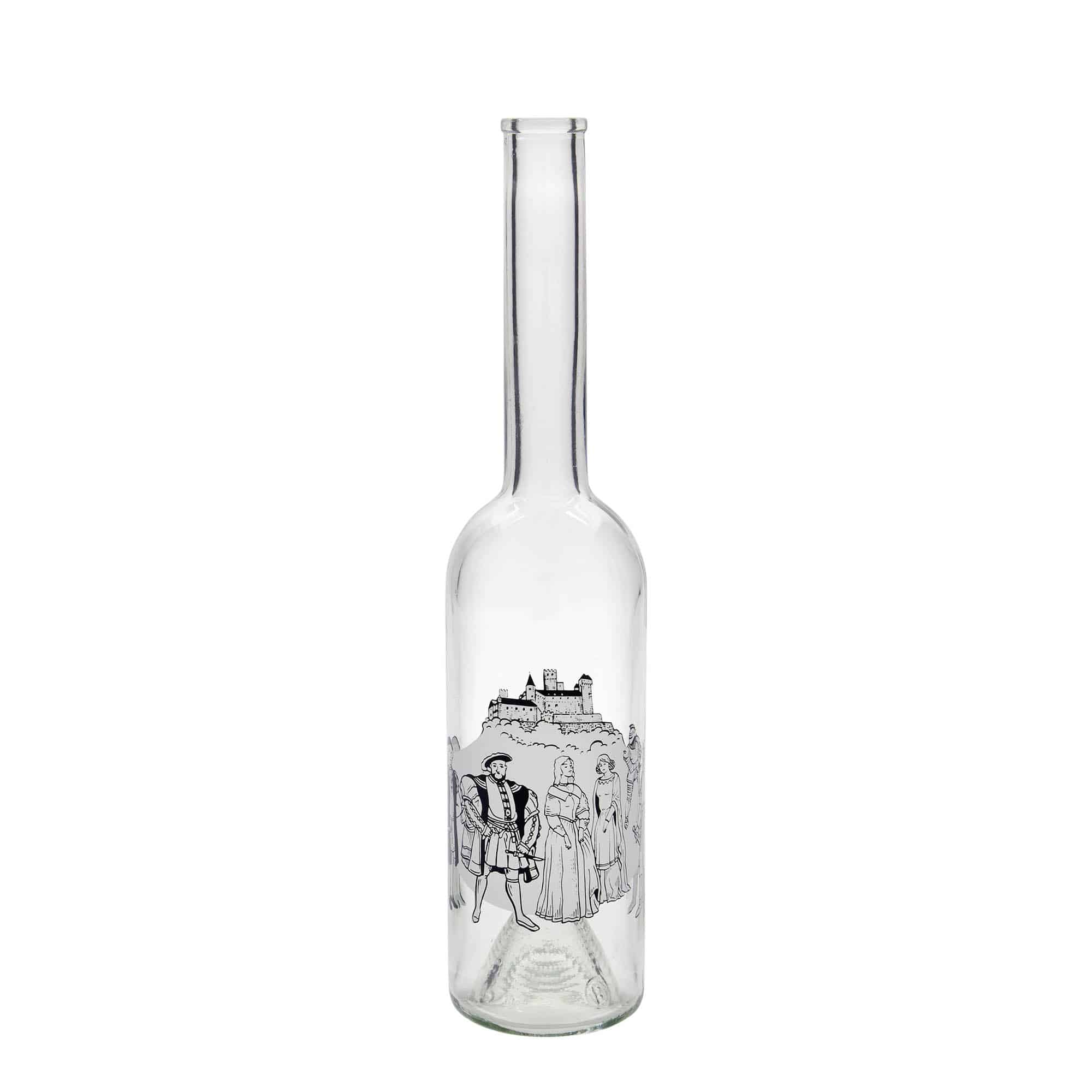 Skleněná lahev 500 ml 'Opera', motiv: Středověk, uzávěr: korek Skleněná lahev 500 ml 'Opera', motiv: Středověk, uzávěr: korek