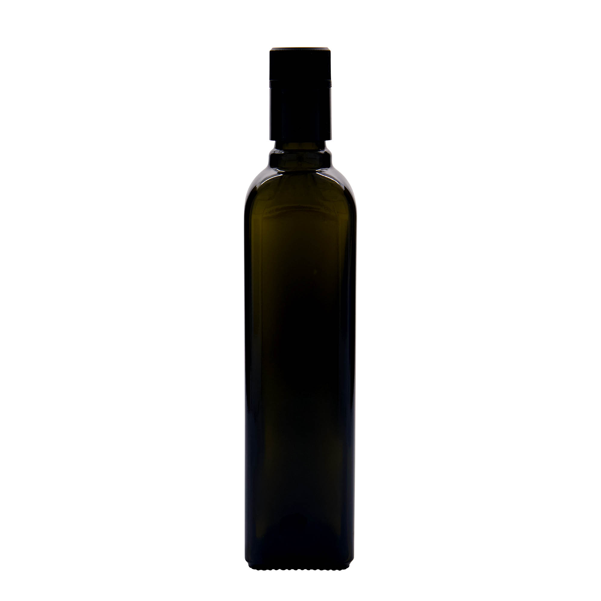 500 ml láhev na ocet/olej 'Quadra', sklo, čtvercová, starozelená, hrdlo: DOP
