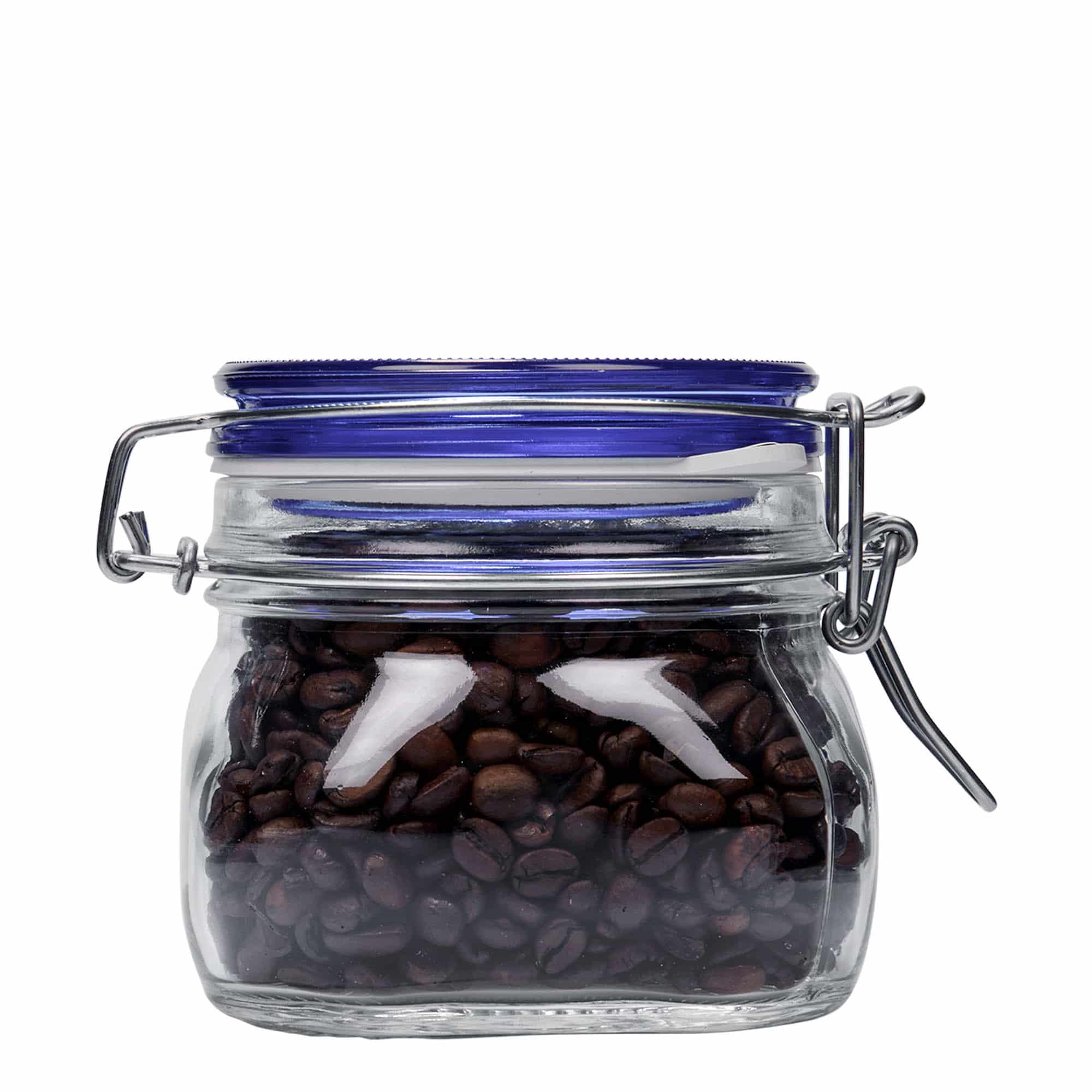 500 ml drátěná zátka sklenice „Fido“ modrý uzávěr, čtvercová, hrdlo: drátěný uzávěr