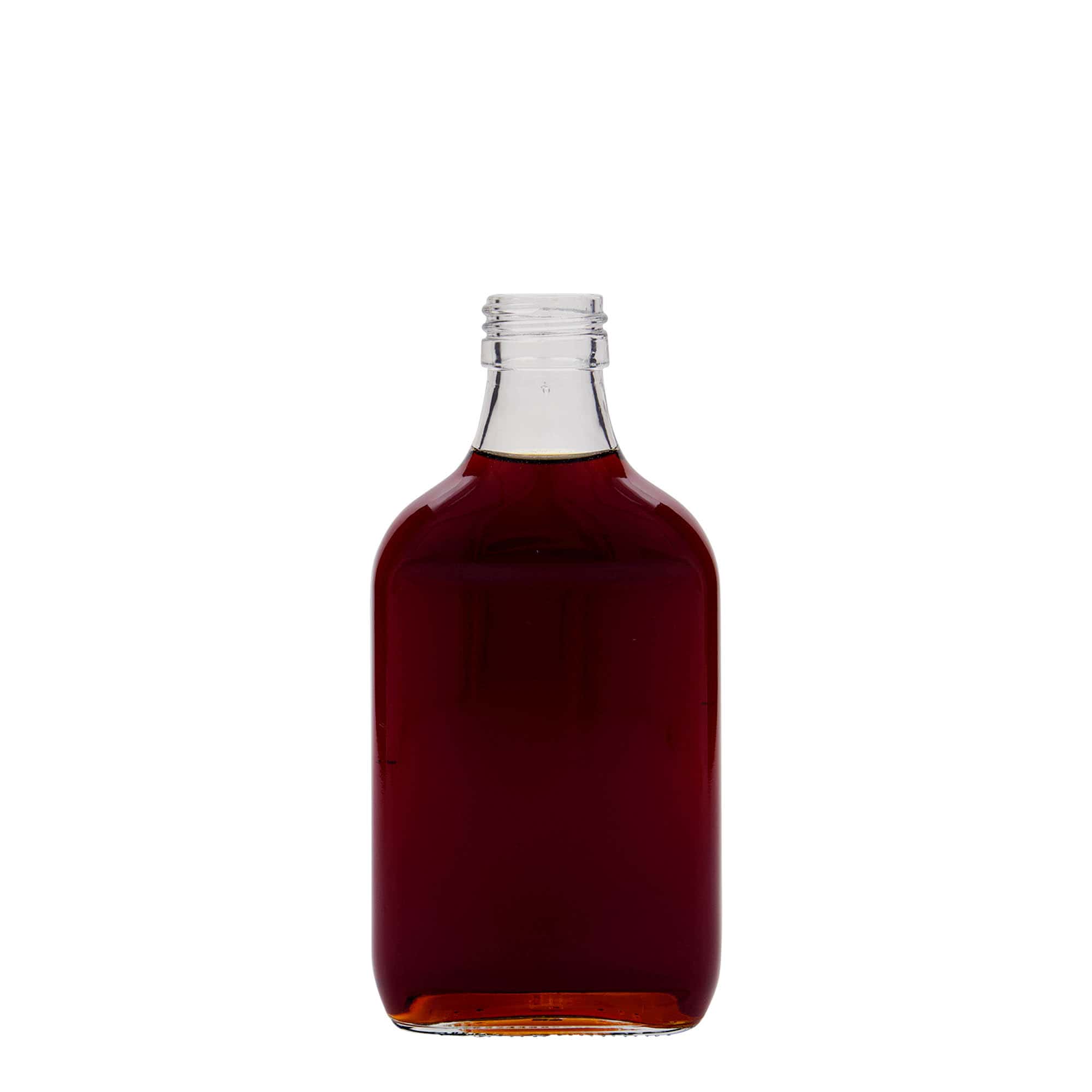 200 ml kapesní lahvička, obdélníková, sklo, hrdlo: PP 28