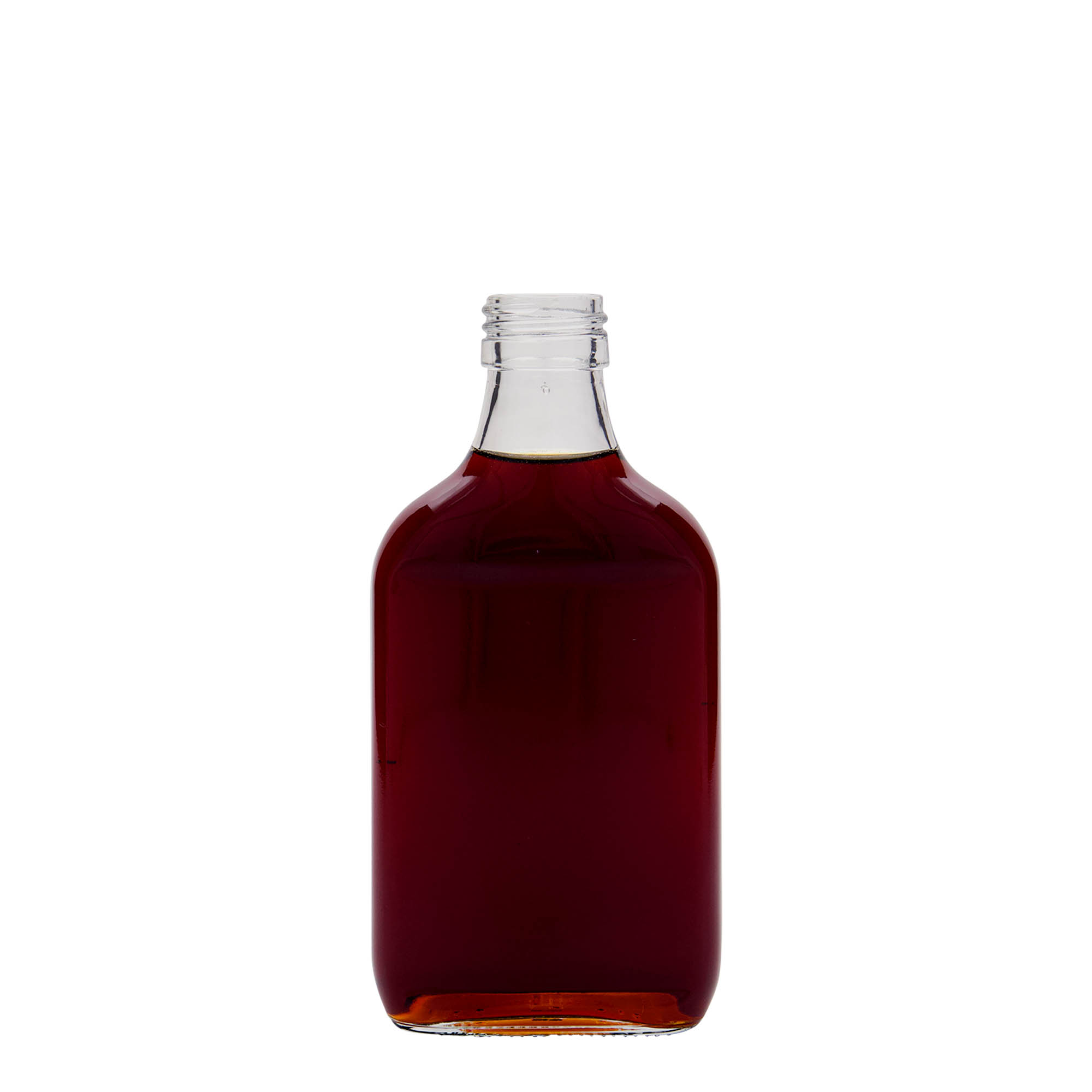 200 ml kapesní lahvička, obdélníková, sklo, hrdlo: PP 28