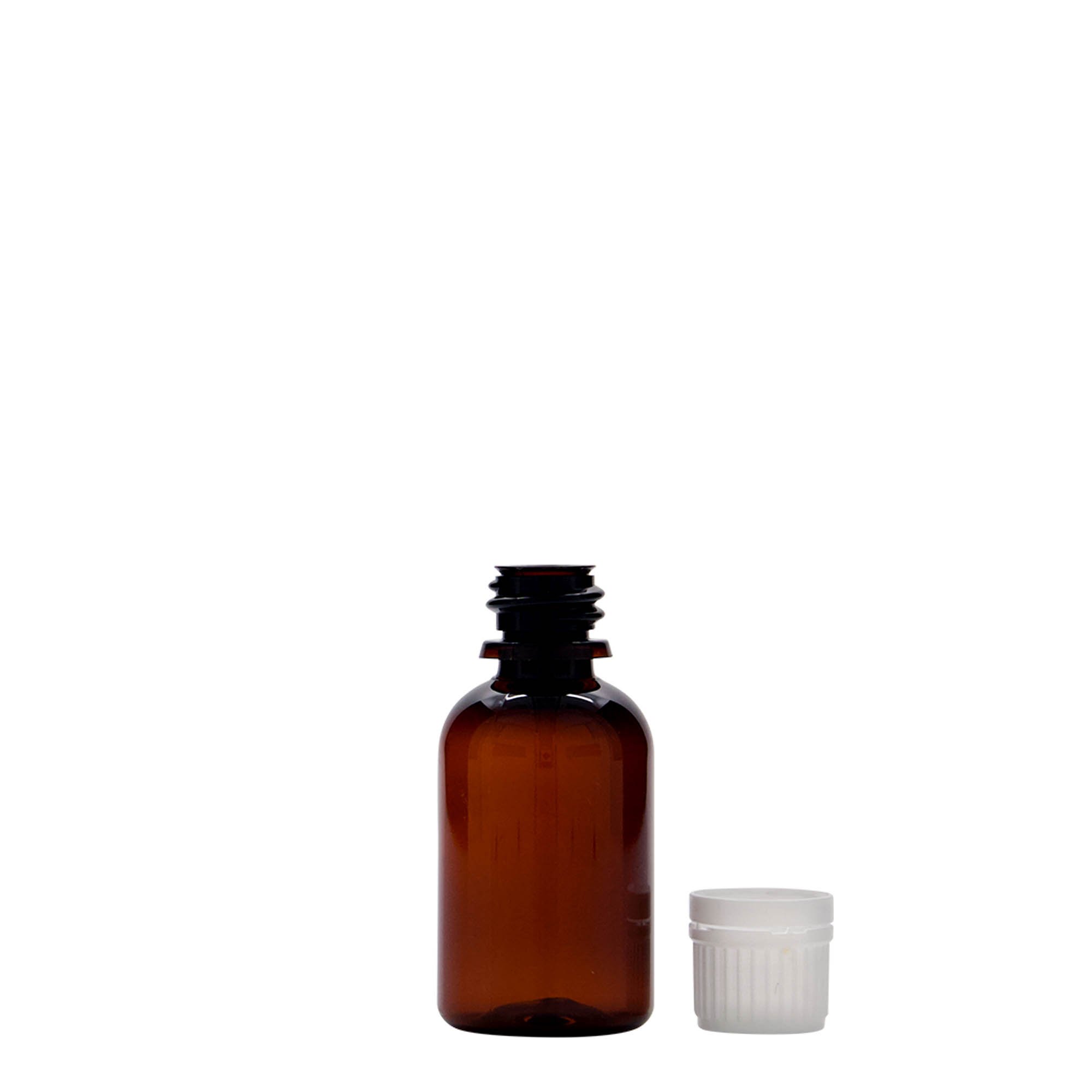 30 ml PET-lékovka „Easy Living“, hnědá, plast, hrdlo: DIN 18