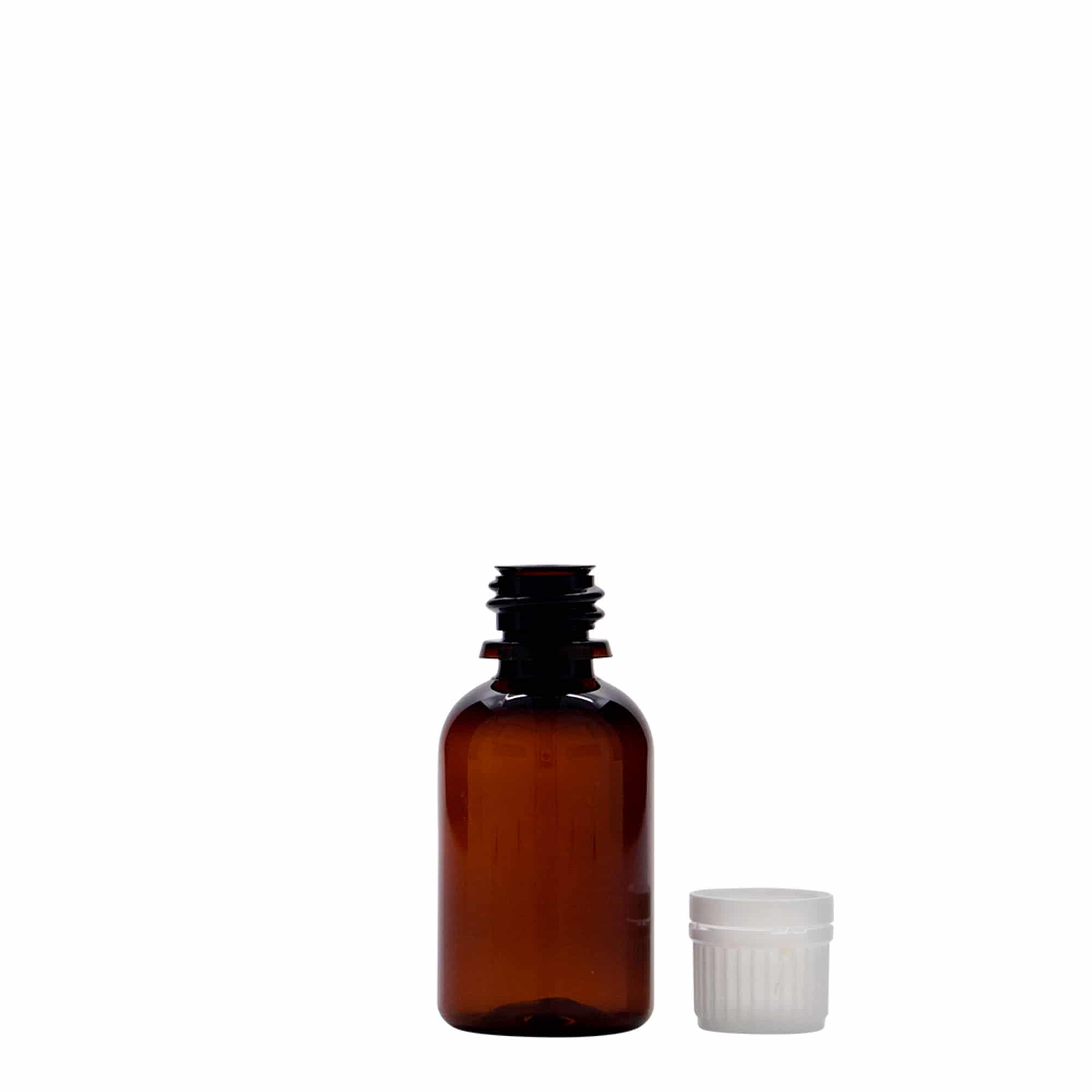30 ml PET-lékovka „Easy Living“, hnědá, plast, hrdlo: DIN 18
