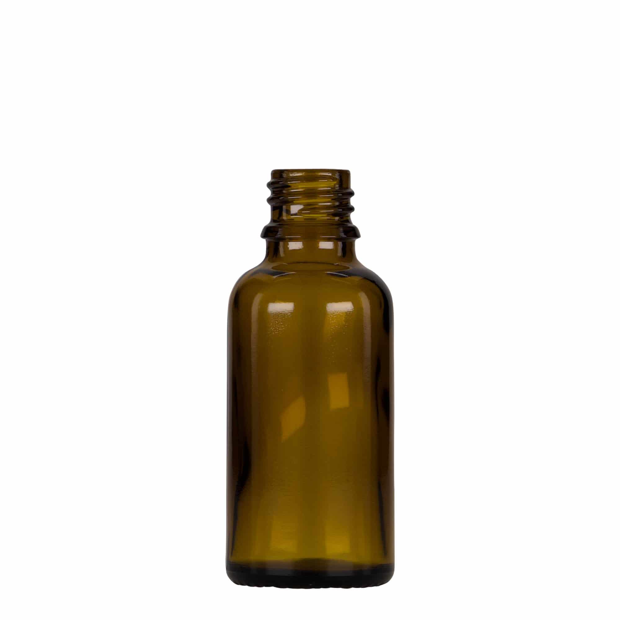 30 ml kapátková lahvička lékařská, sklo, hnědo-černá, hrdlo: DIN 18