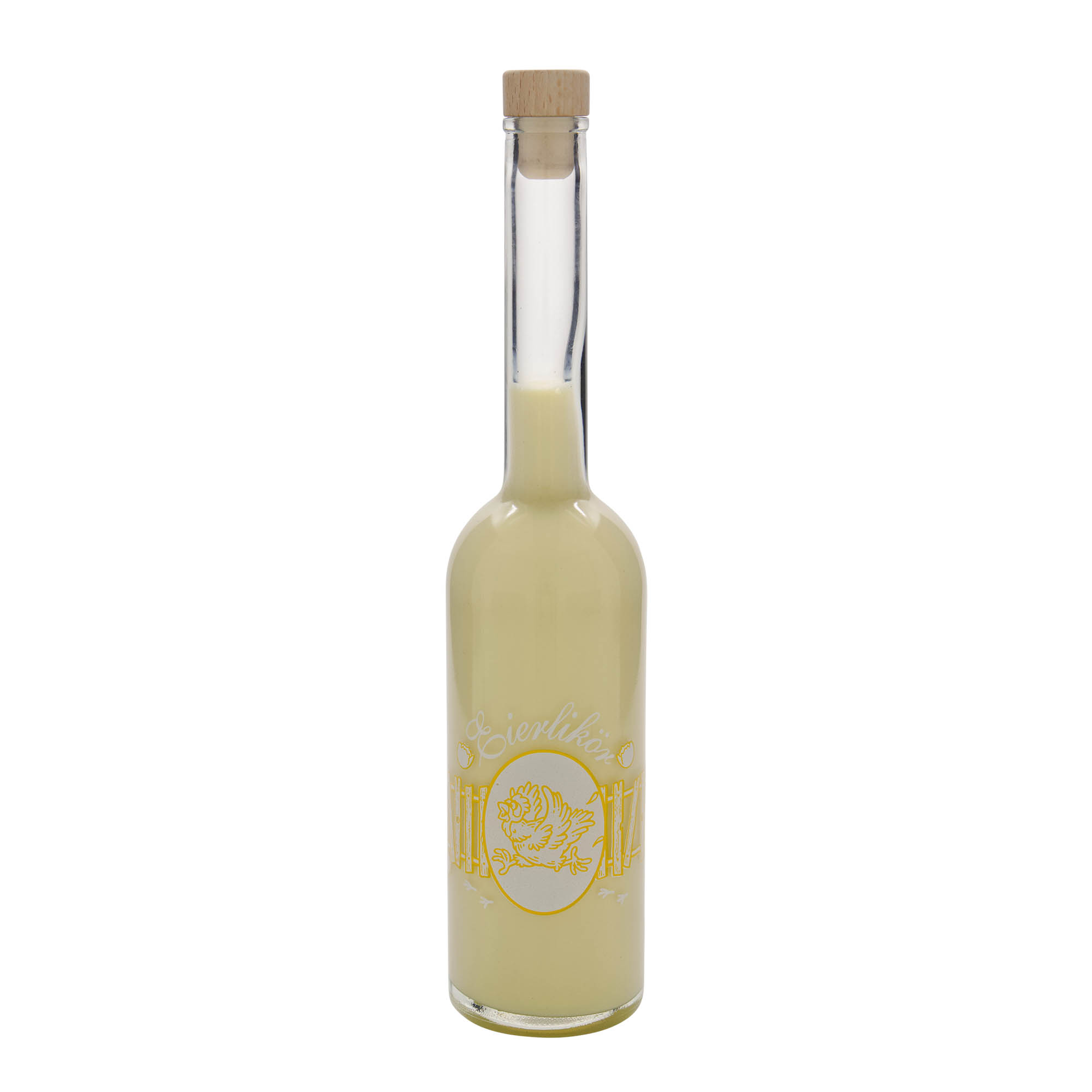 500 ml skleněná láhev 'Opera', motiv: vaječný likér, hrdlo: korek 500 ml skleněná láhev 'Opera', motiv: vaječný likér, hrdlo: korek