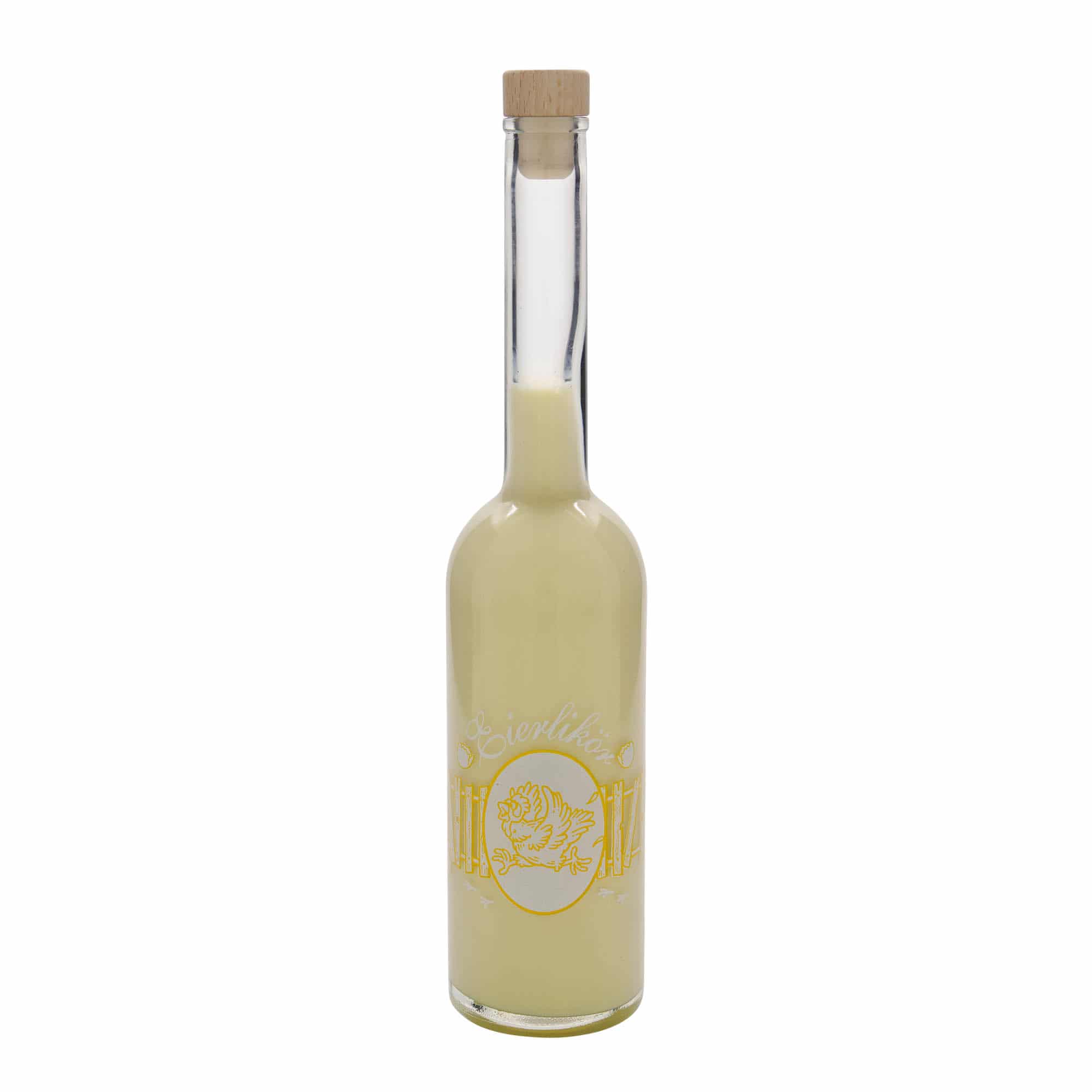 500 ml skleněná láhev „Opera“, motiv: vaječný likér, hrdlo: korek