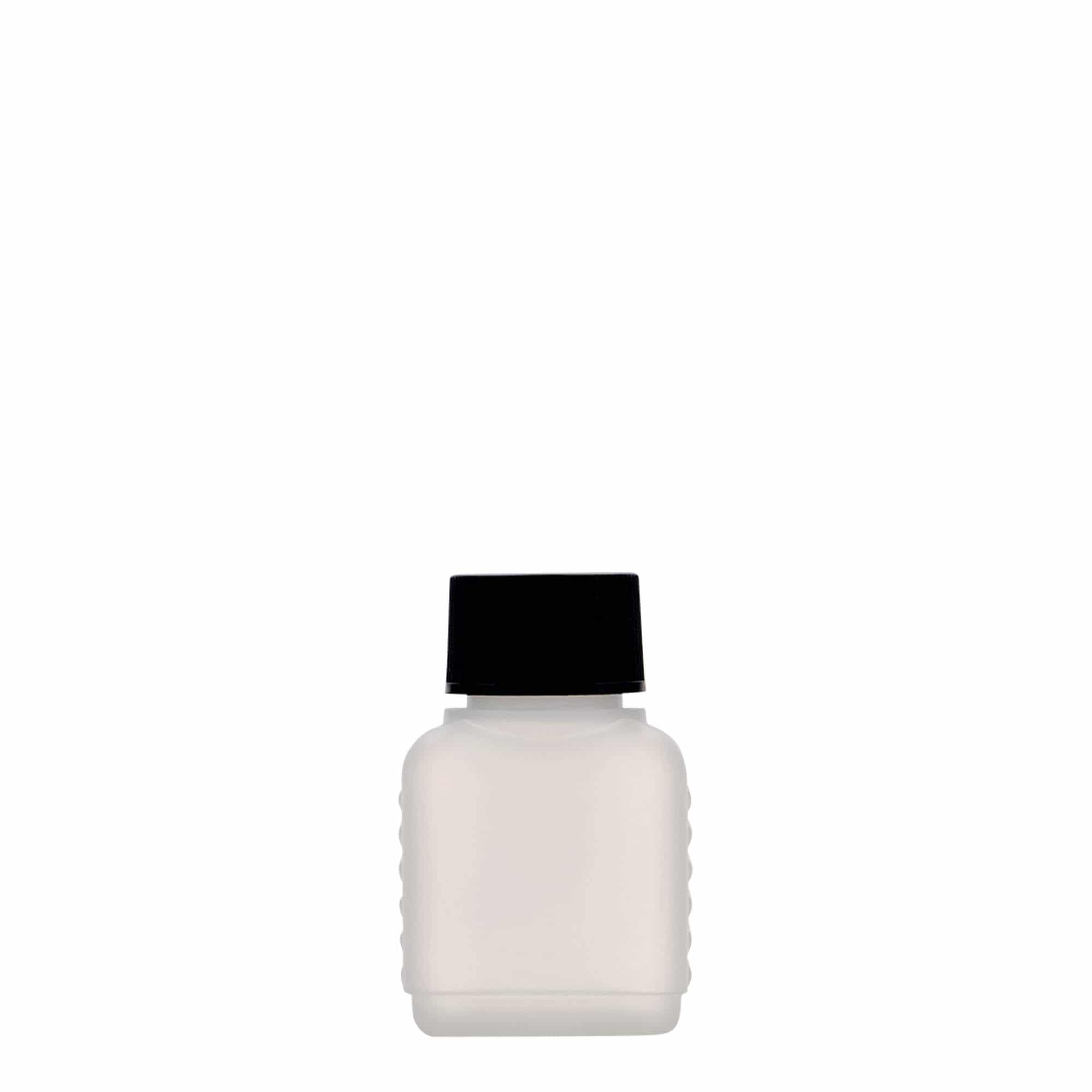 50 ml kanystrová láhev, obdélníková, plast HDPE, přírodní, hrdlo: DIN 25