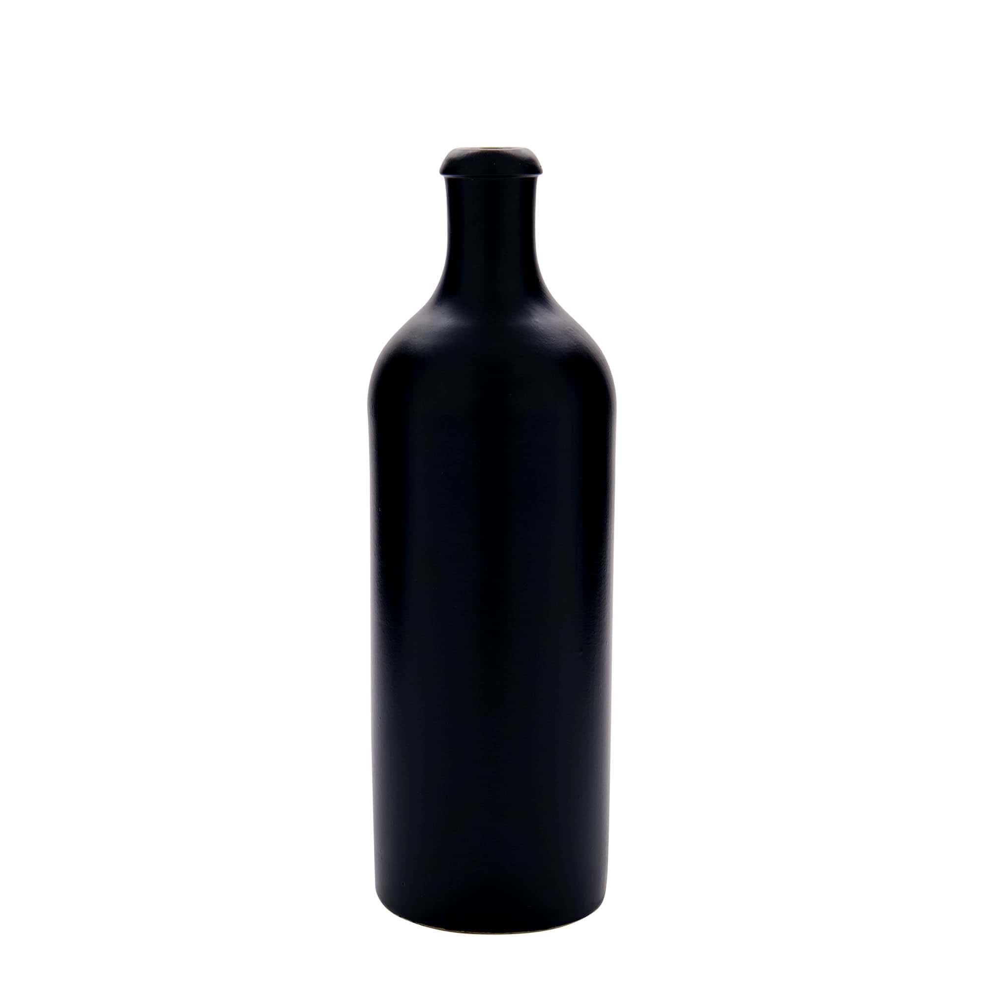 Hliněný džbán 750 ml, keramika, černý, uzávěr: korek