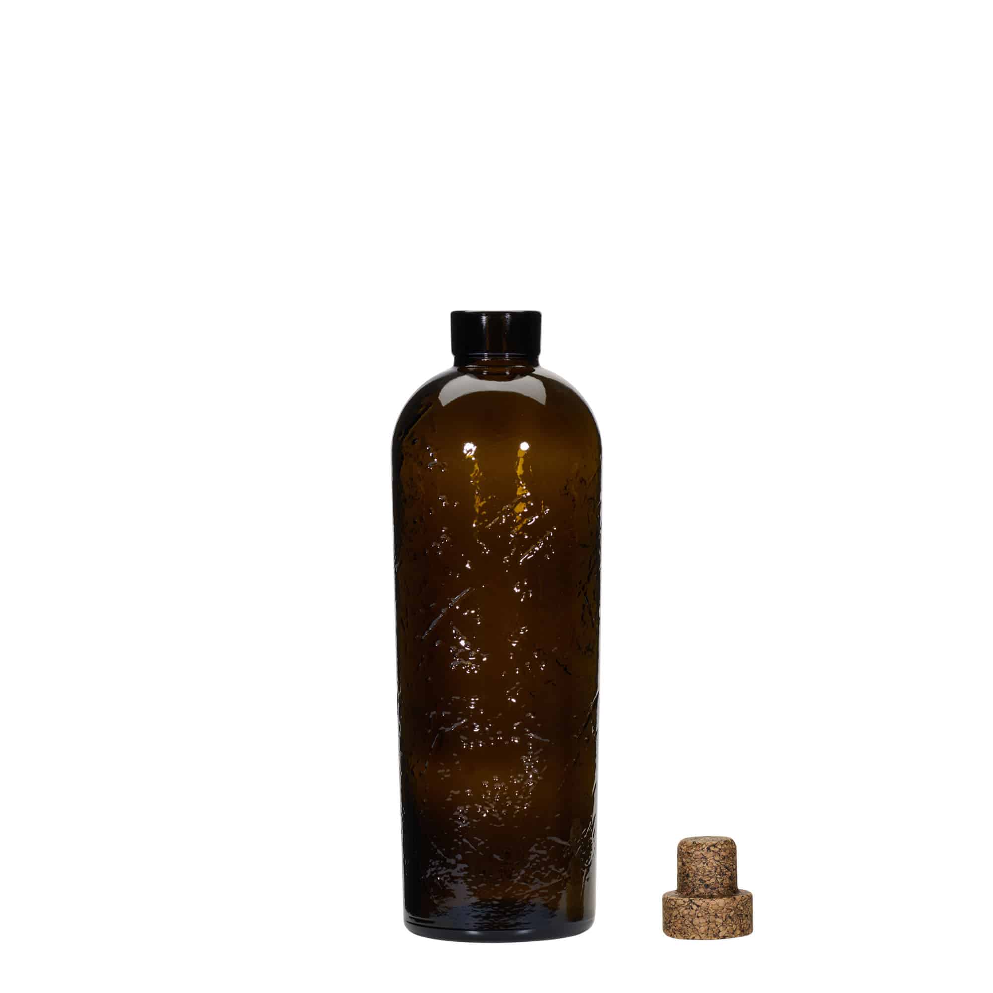 700 ml divoce vyráběná skleněná láhev 'Natural', hnědá, hrdlo: korek