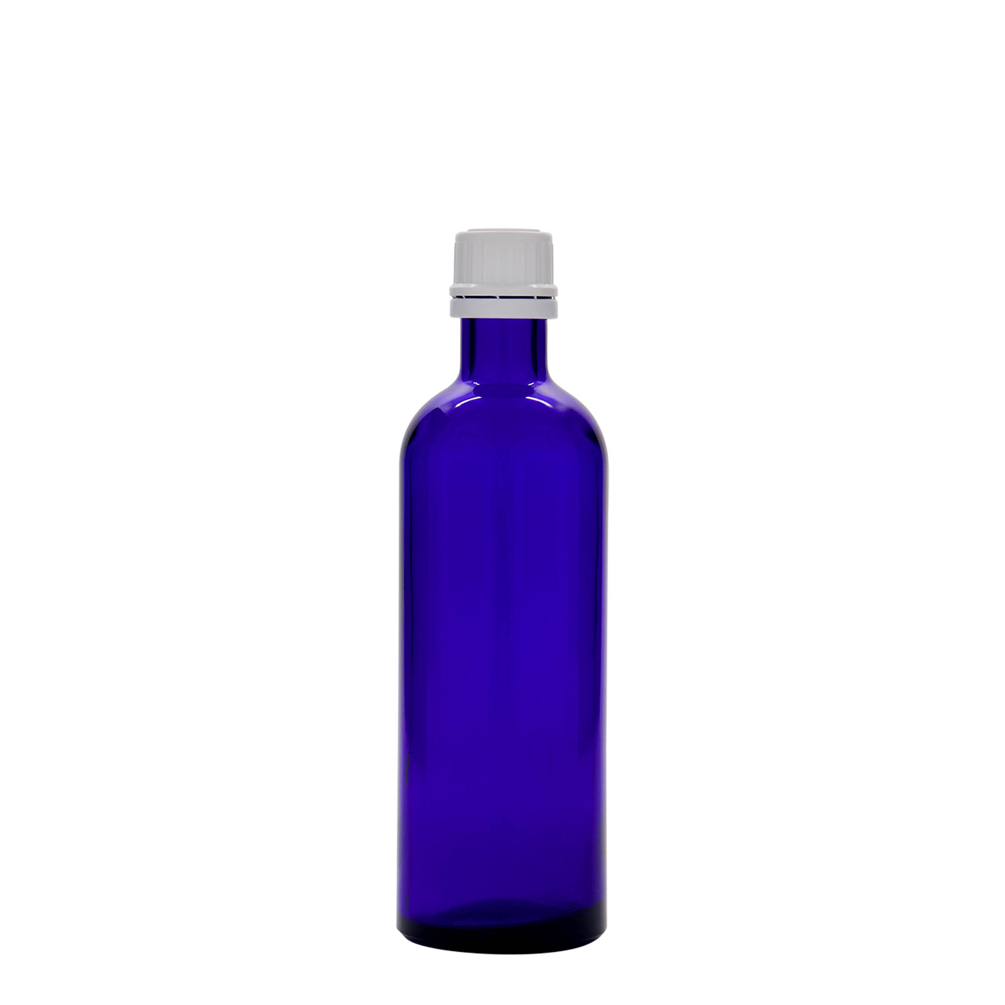 Lékovka 200 ml, sklo, královská modř, ústí: DIN 22