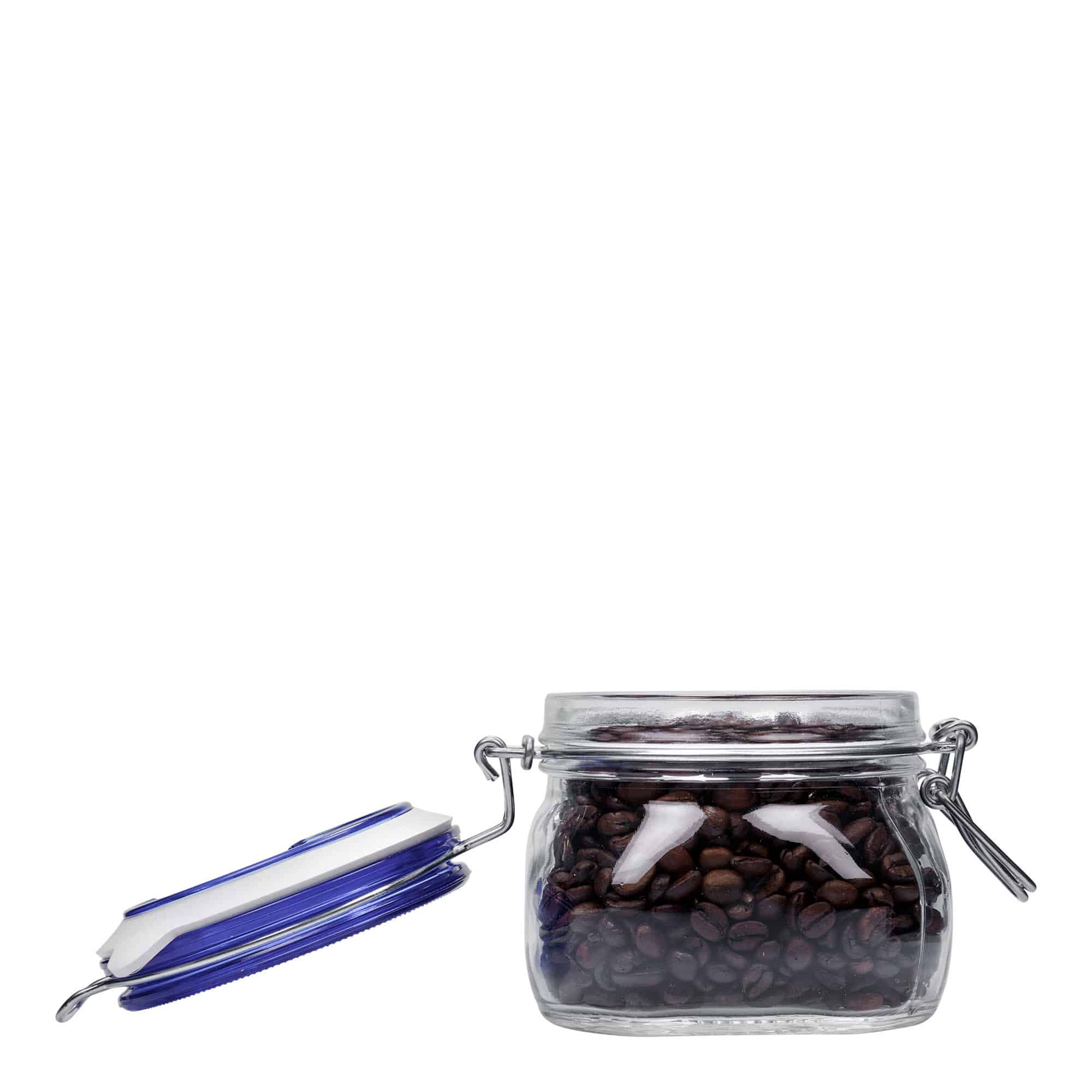 500 ml drátěná zátka sklenice 'Fido' modrý uzávěr, čtvercová, hrdlo: drátěný uzávěr