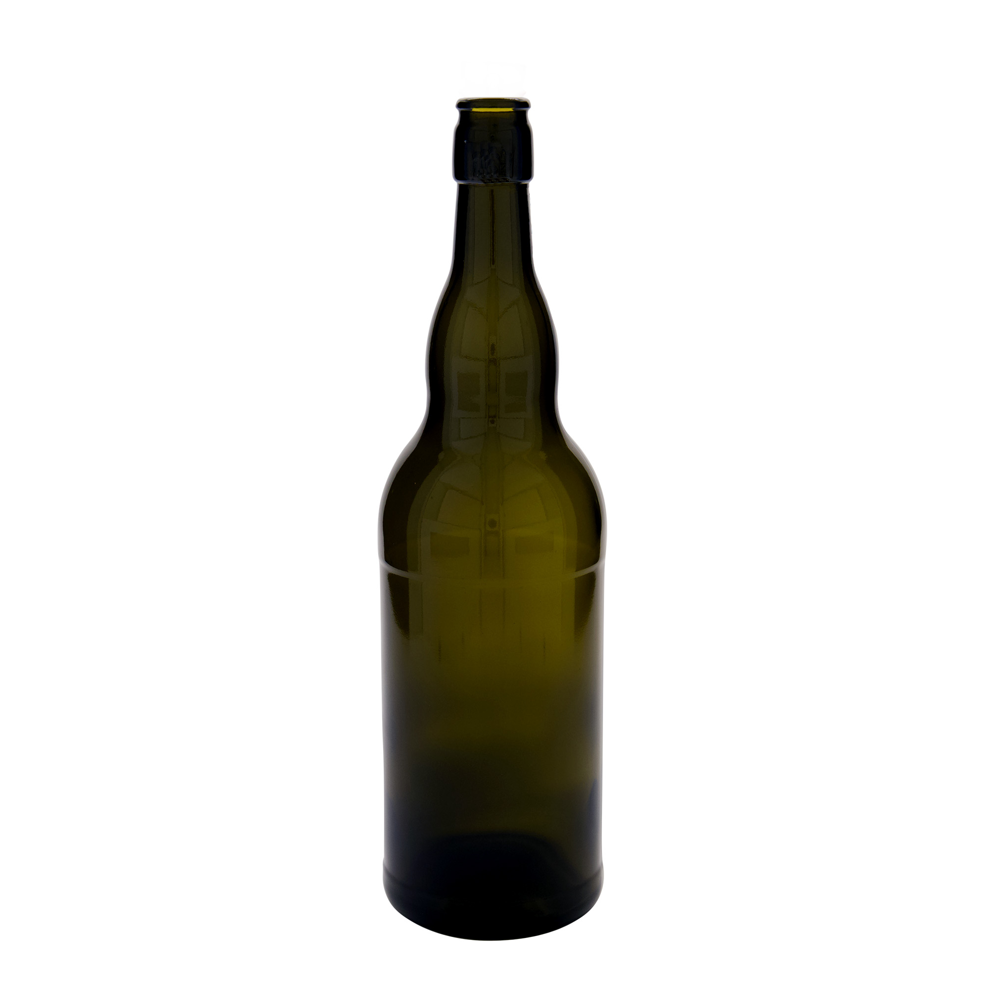 1.000 ml pivní láhev Belgie, sklo, antiknězelená, hrdlo: uzávěr s pákou
