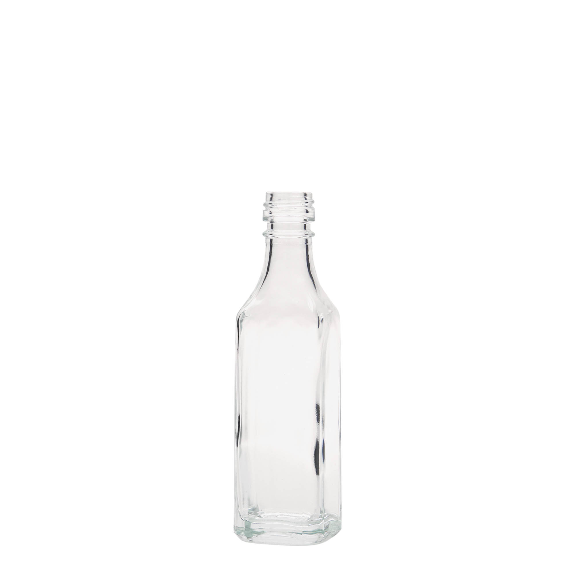 50 ml skleněná lahvička „Siena“, čtvercová, hrdlo: PP 18
