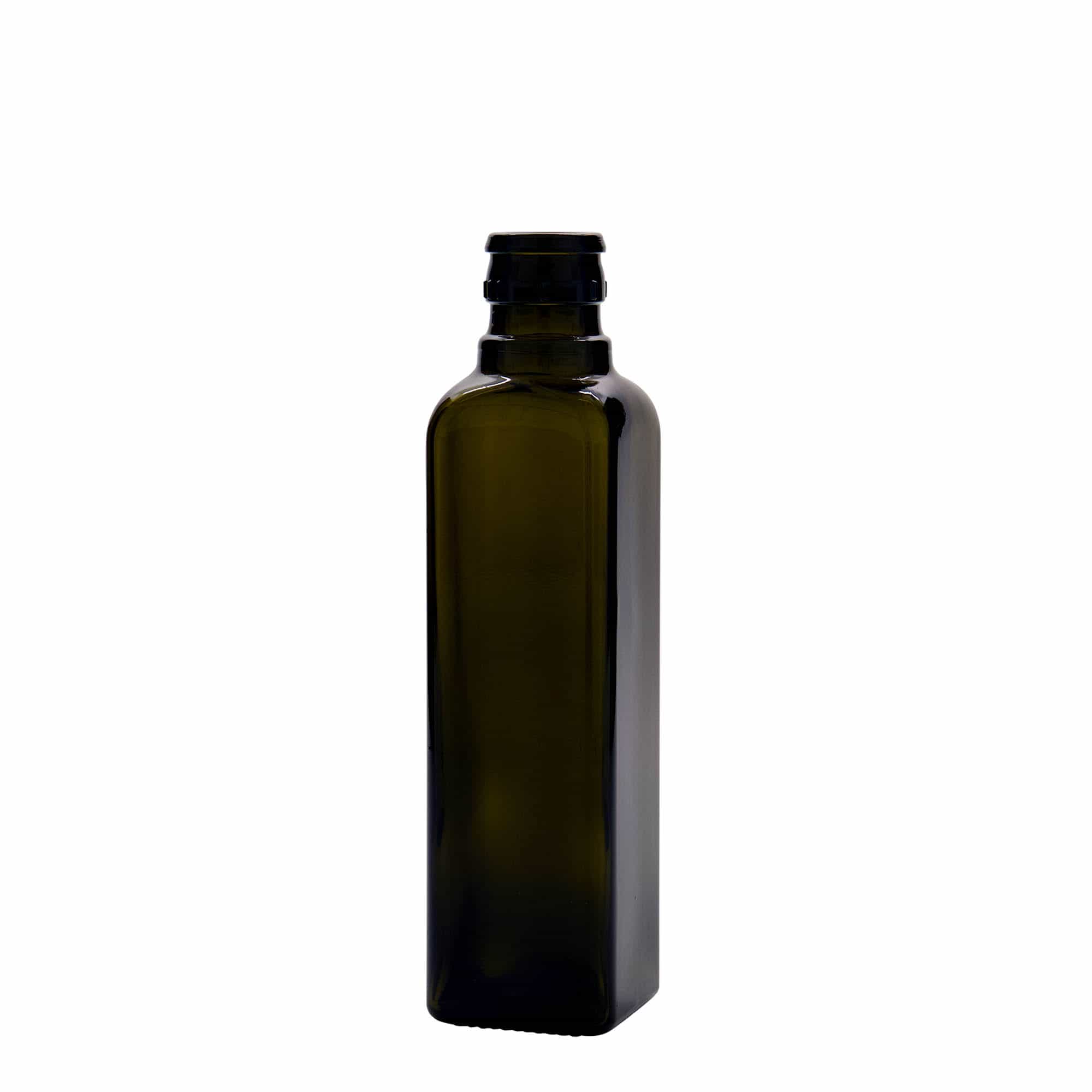Lahev na ocet/olej 250 ml 'Quadra', sklo, čtvercová, starožitná zelená, ústí: DOP