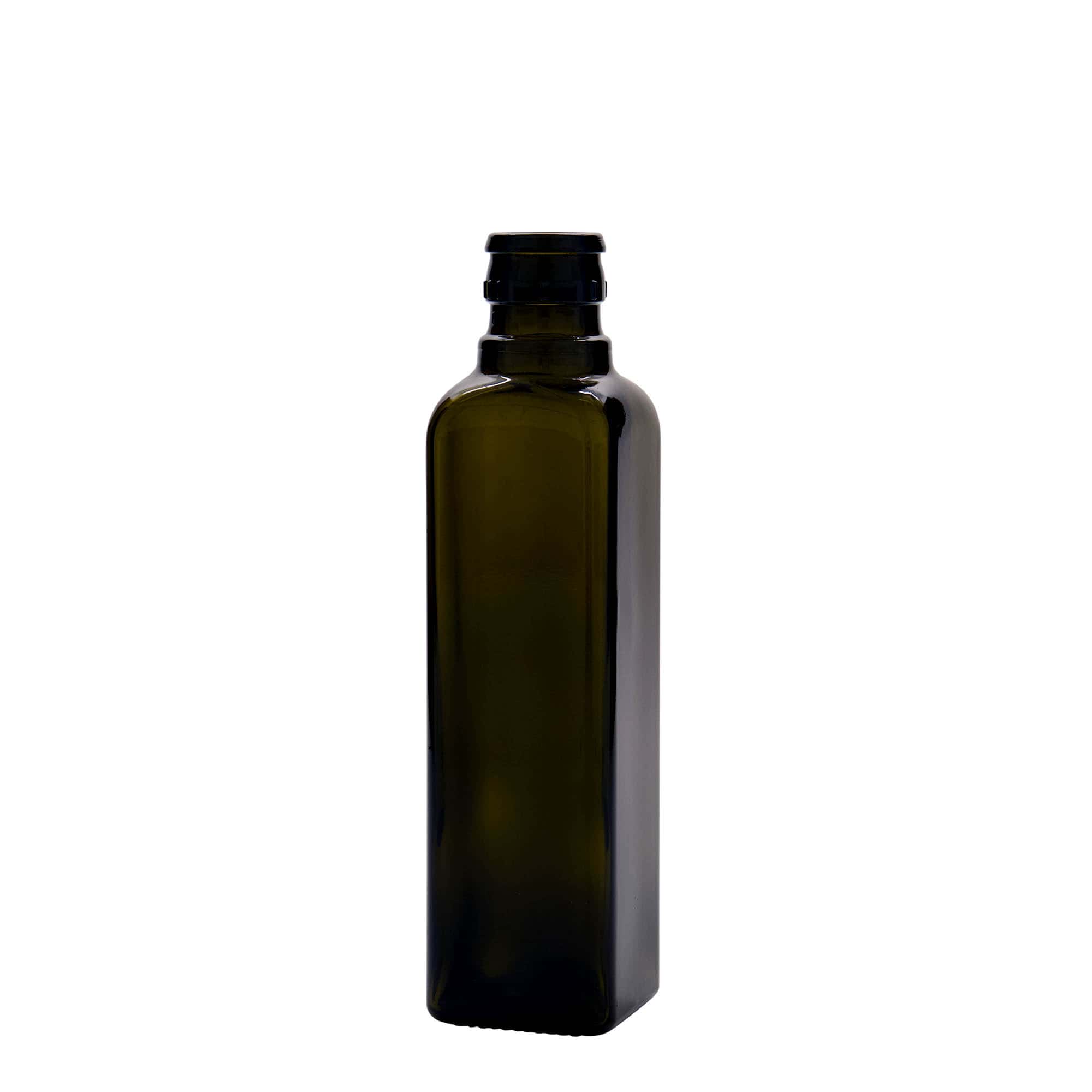 250 ml láhev na ocet/olej „Quadra“, sklo, čtvercová, antik zelená, hrdlo: DOP