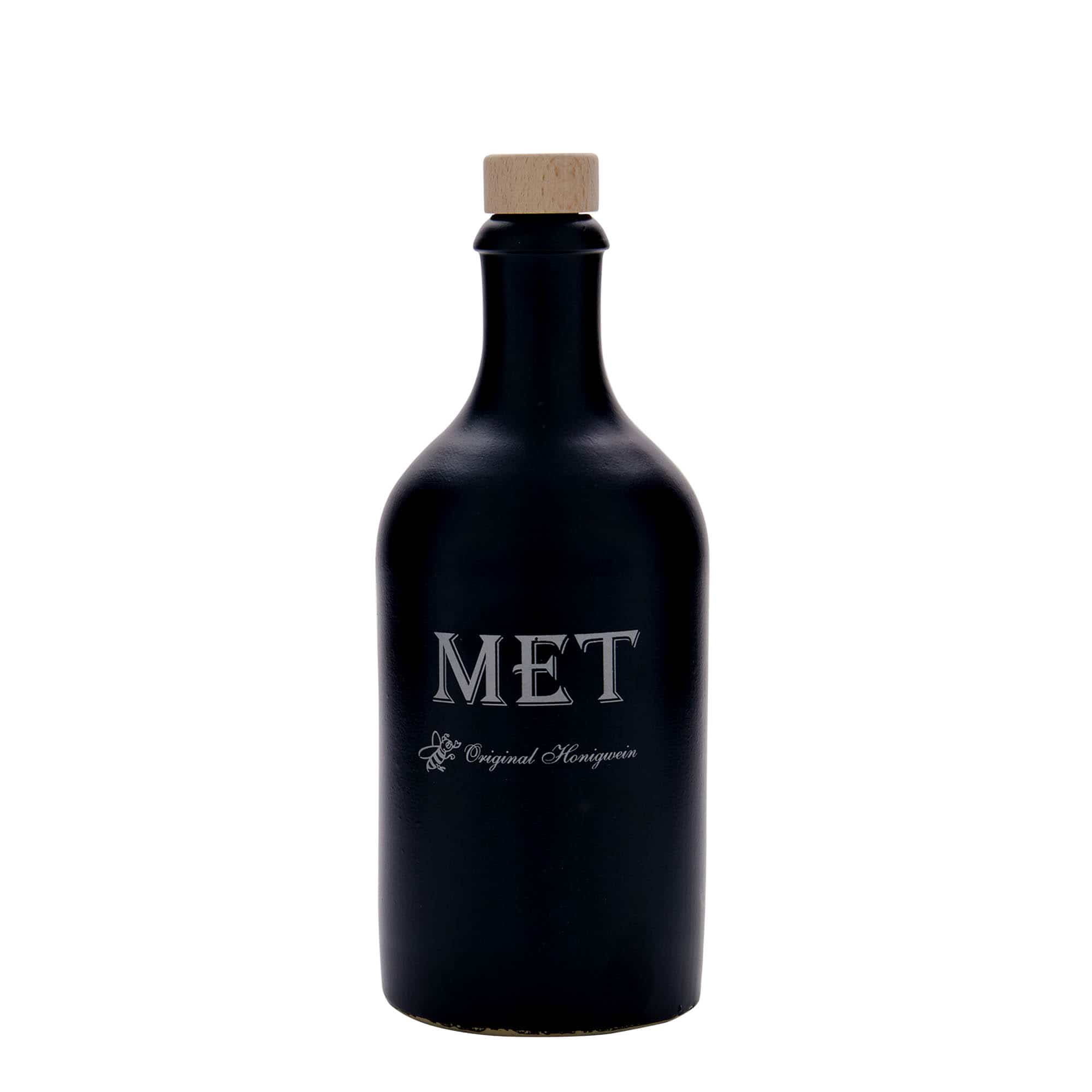 Hliněný džbán 500 ml, motiv: Medovina, keramika, černý, uzávěr: korek
