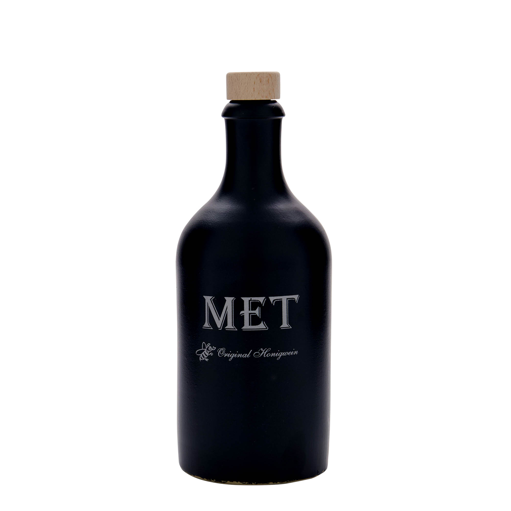 500 ml keramický džbán, motiv: medovina, kamenina, černý, hrdlo: korek