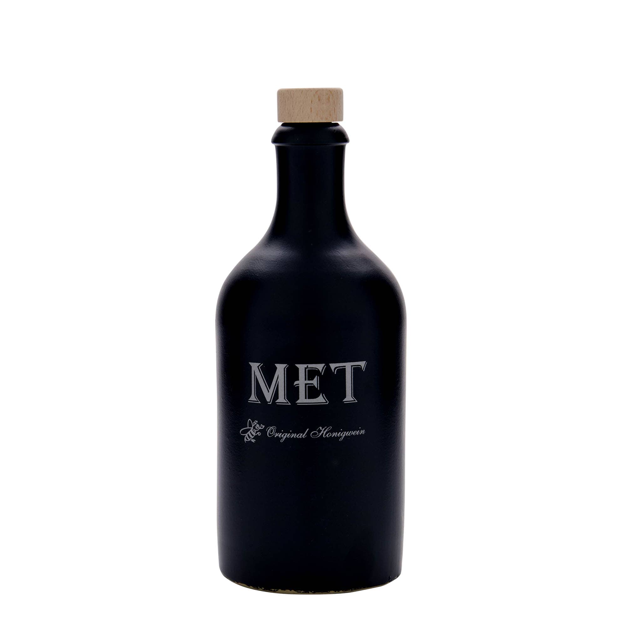 500 ml keramický džbán, motiv: medovina, kamenina, černý, hrdlo: korek
