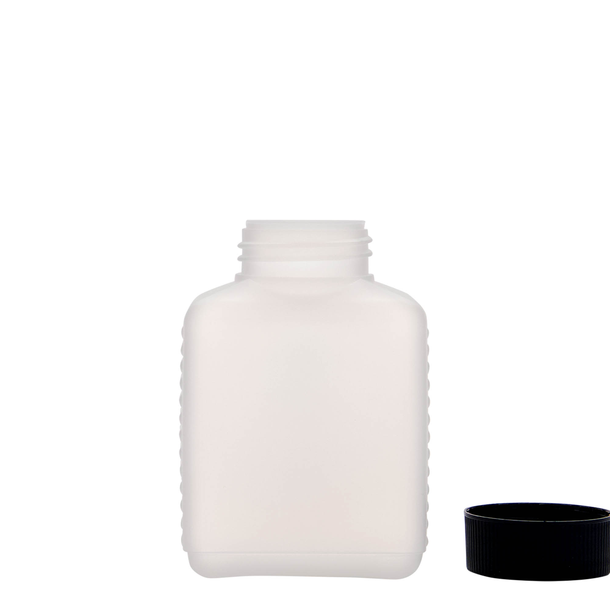 250 ml širokohrdlá láhev, obdélníková, HDPE plast, přírodní, hrdlo: DIN 40 EPE 250 ml širokohrdlá láhev, obdélníková, HDPE plast, přírodní, hrdlo: DIN 40 EPE