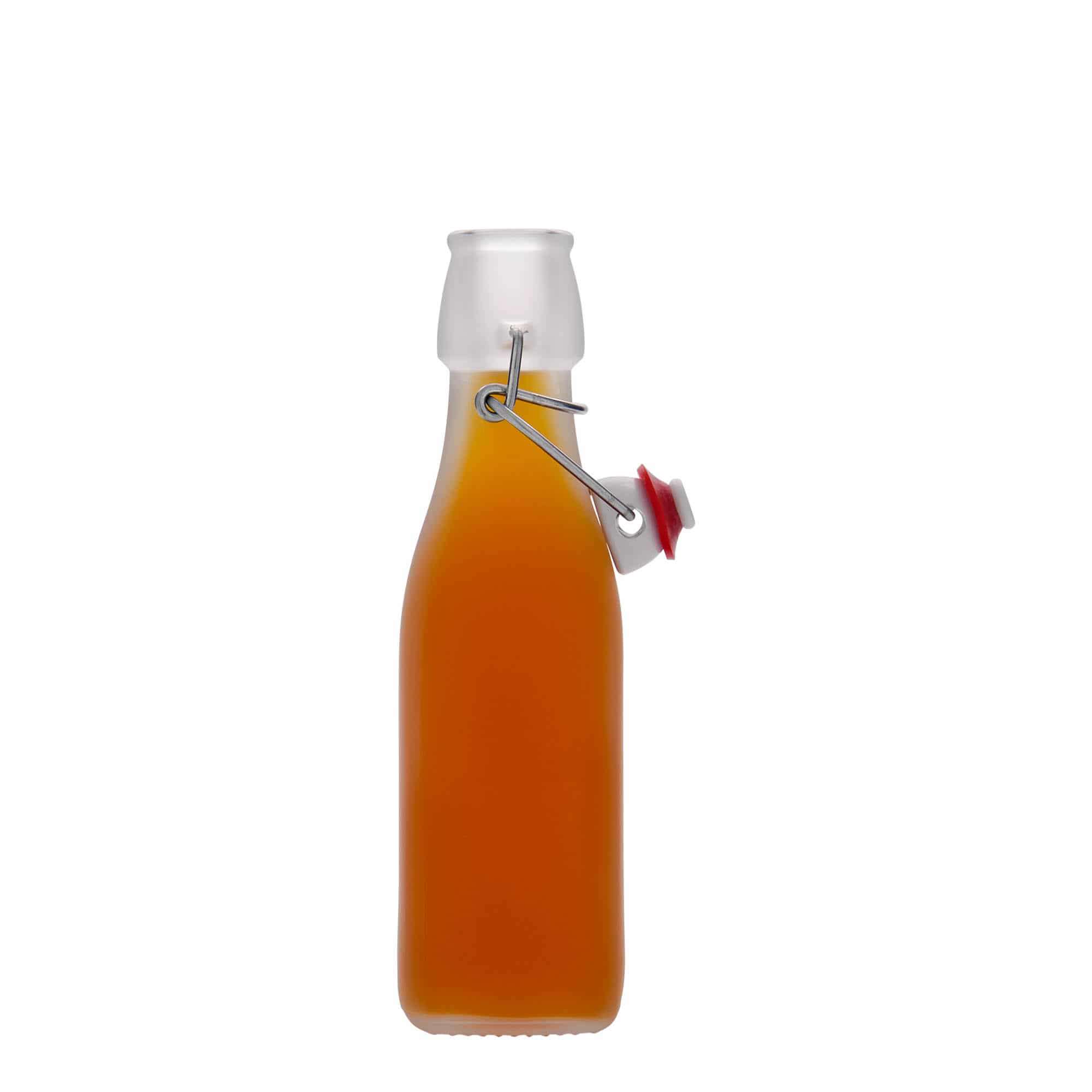 250 ml skleněná láhev 'Swing, čtvercová, bílá, hrdlo: závěsný uzávěr'
